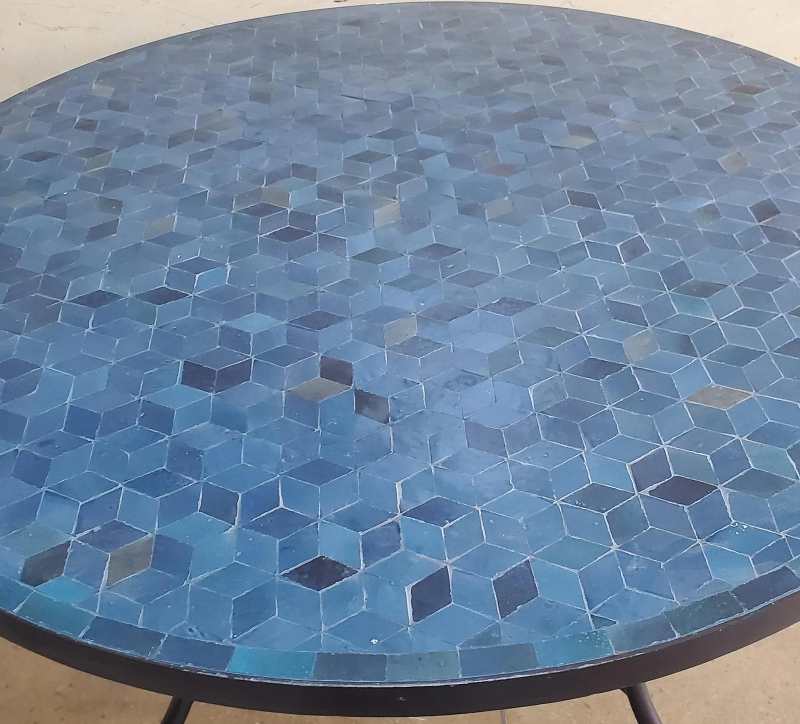 48" Petrol Blue Moroccan Round Mosaic Table, Diamond Collection / Lozenge - 5