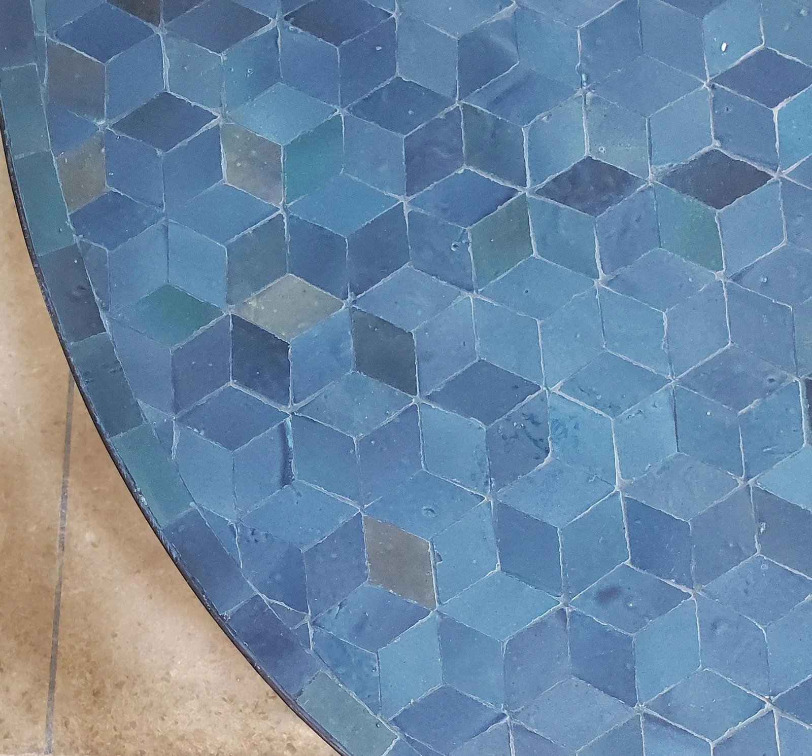 48" Petrol Blue Moroccan Round Mosaic Table, Diamond Collection / Lozenge - 6