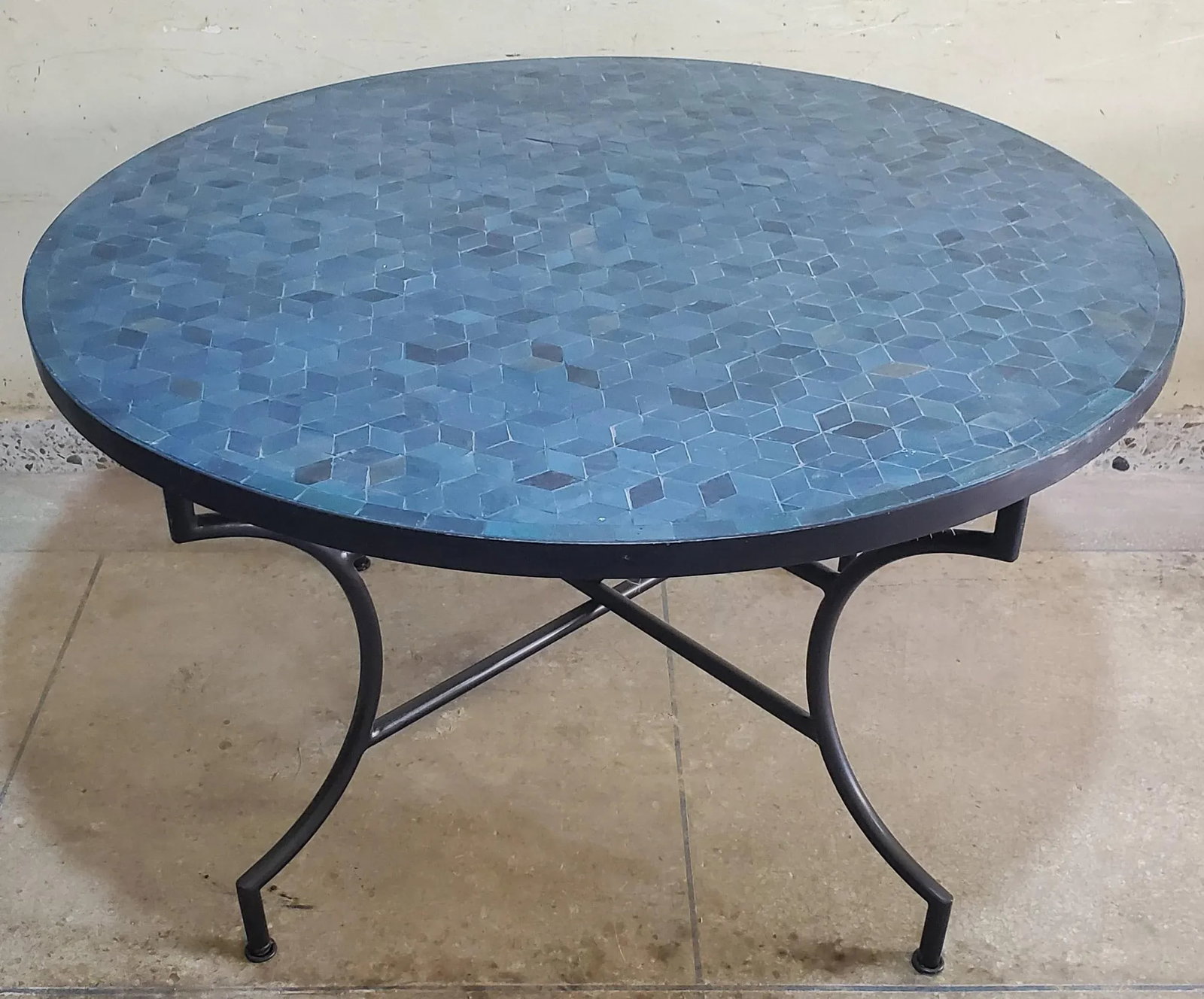 48" Petrol Blue Moroccan Round Mosaic Table, Diamond Collection / Lozenge - 9