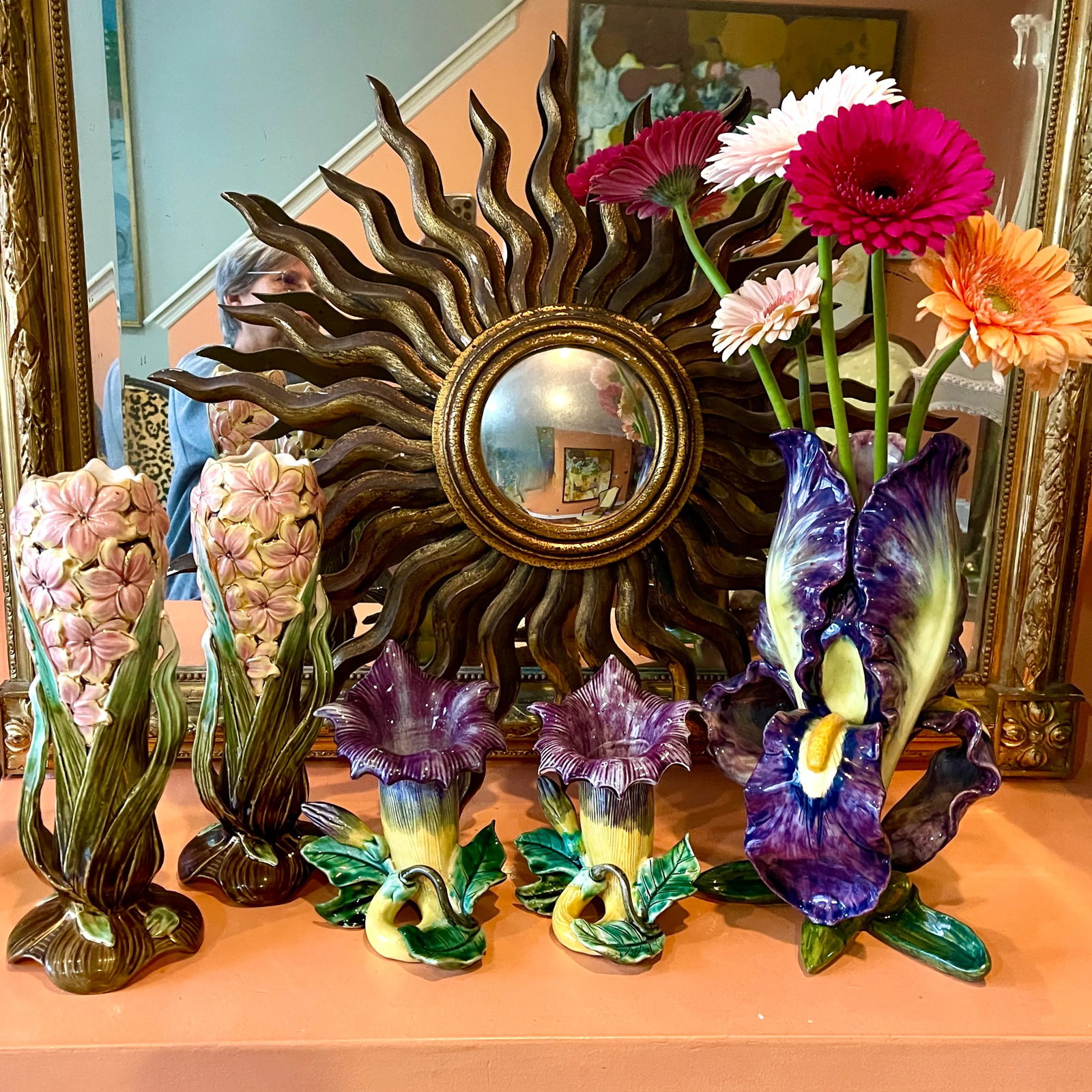 French Fives-Lille De Bruyn Purple Trumpet Vine Posy Vases, Circa 1890 - a Pair - 2