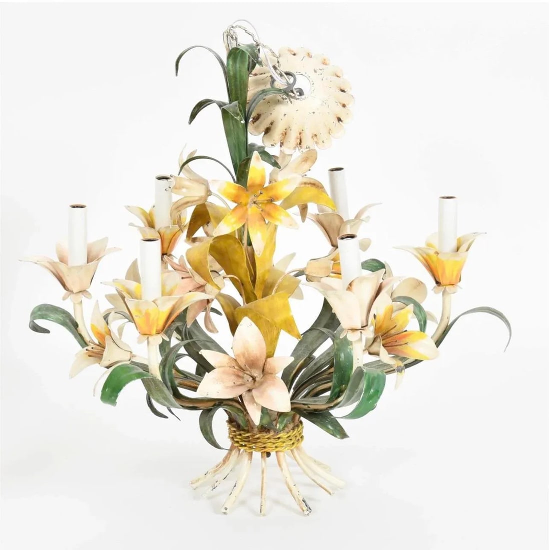 Mid Century Tole Floral Chandelier - 5
