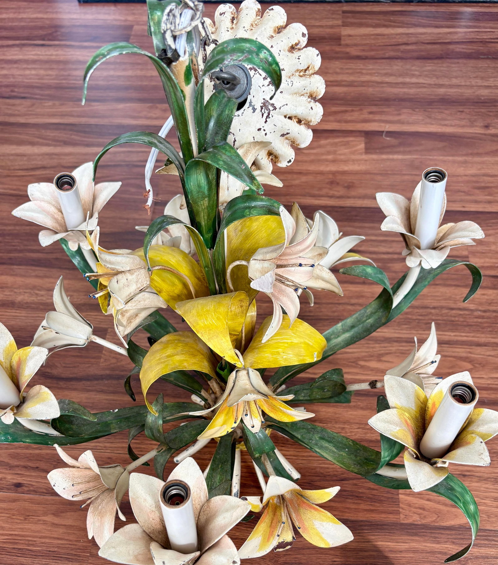 Mid Century Tole Floral Chandelier - 8