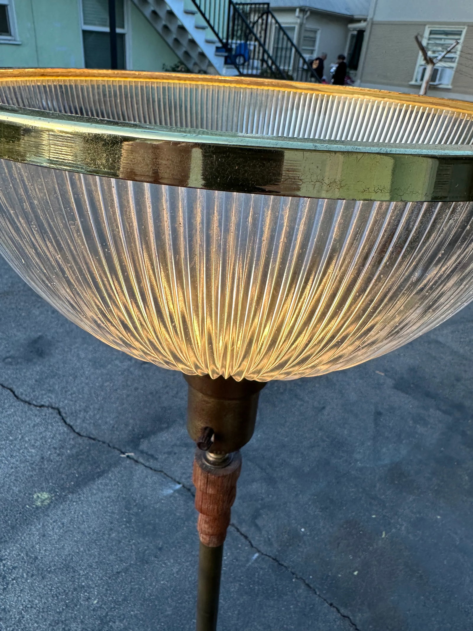 Art Deco Swirl Wood Brass Base Torchiere Floor Lamp - 11