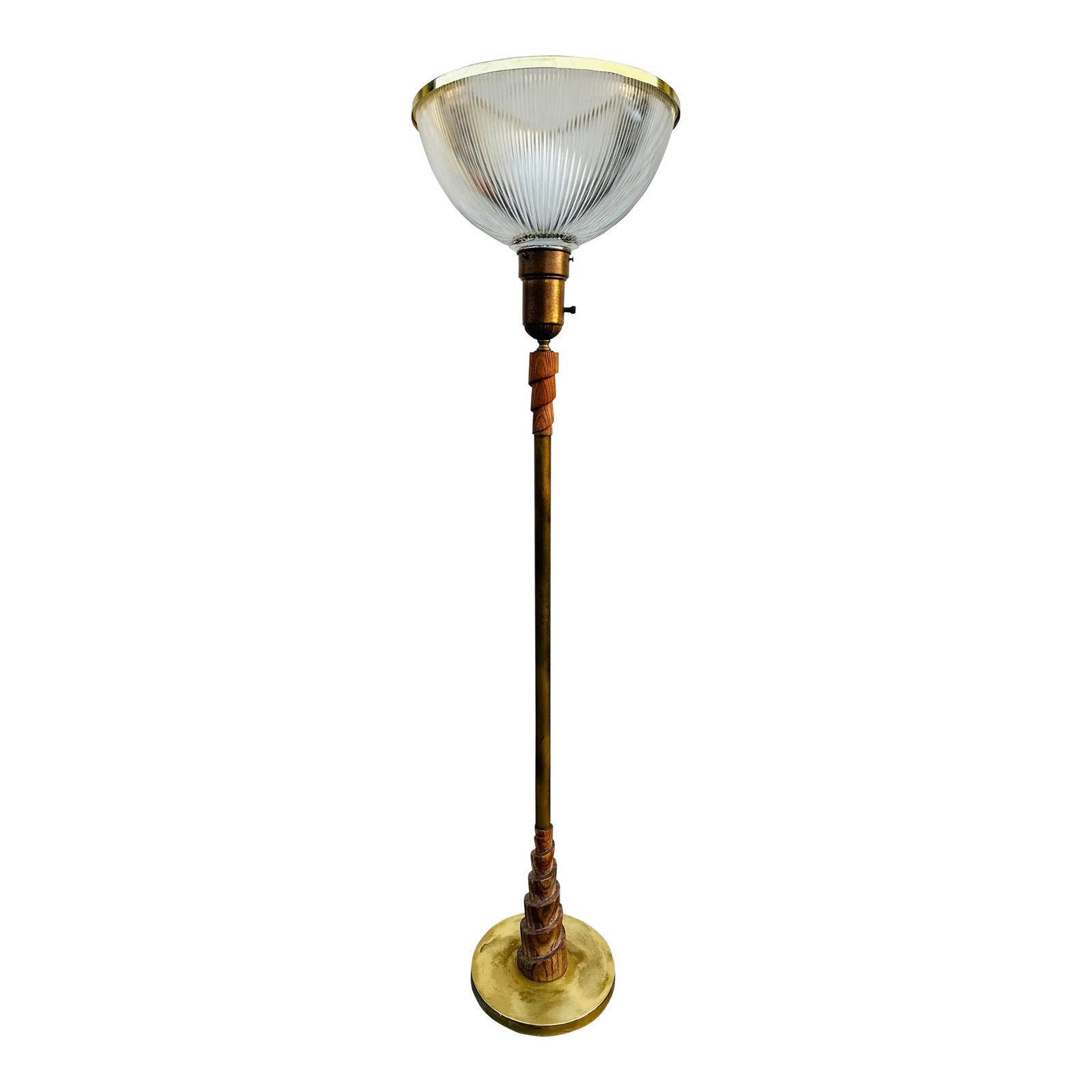 Art Deco Swirl Wood Brass Base Torchiere Floor Lamp (1 of 12)