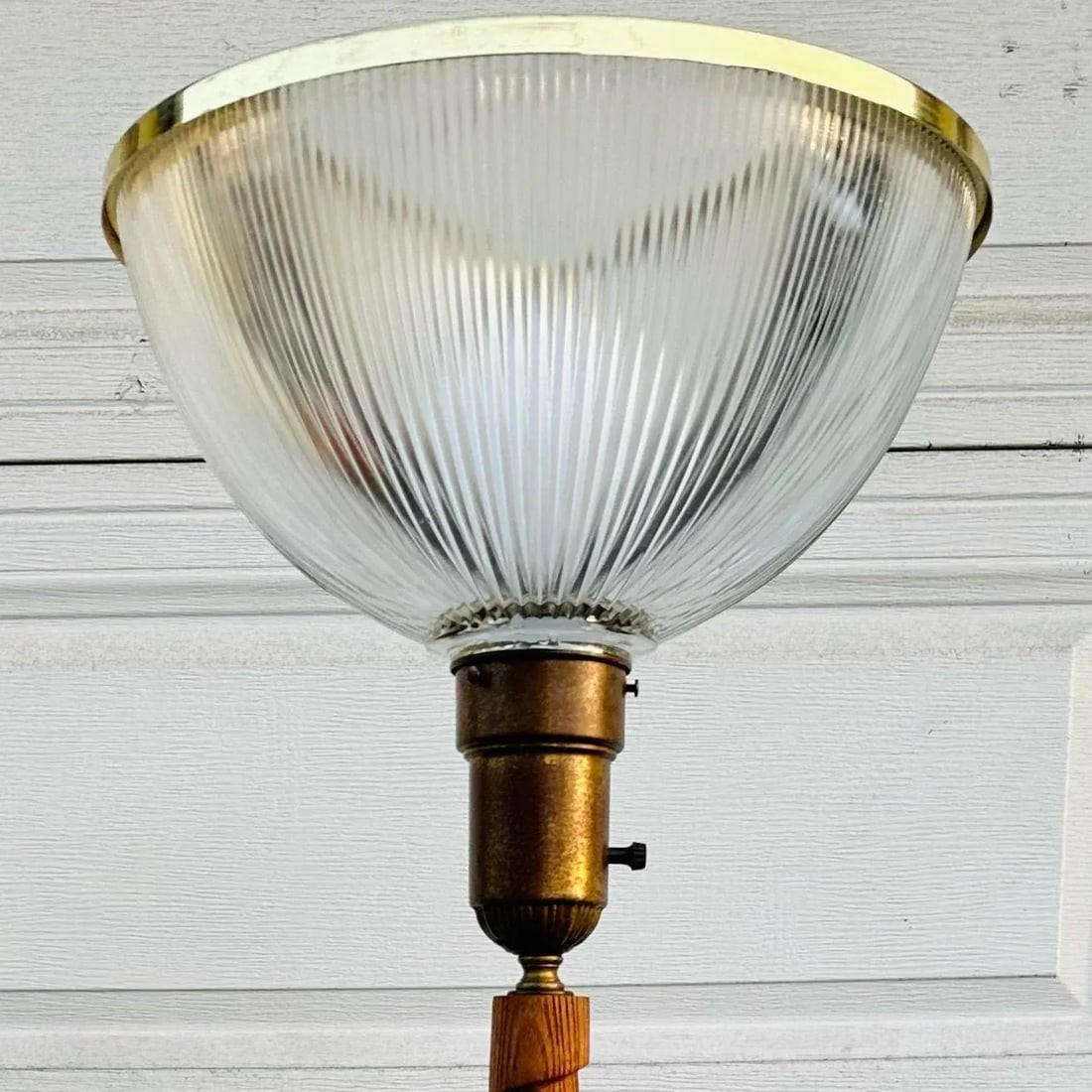 Art Deco Swirl Wood Brass Base Torchiere Floor Lamp - 2