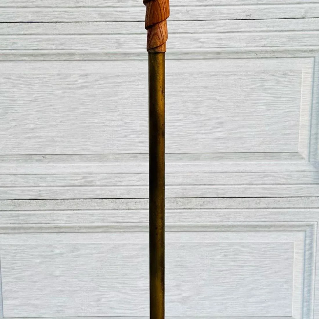 Art Deco Swirl Wood Brass Base Torchiere Floor Lamp - 3