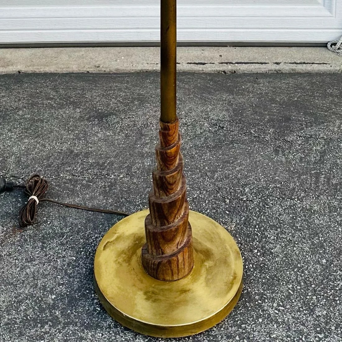 Art Deco Swirl Wood Brass Base Torchiere Floor Lamp - 4