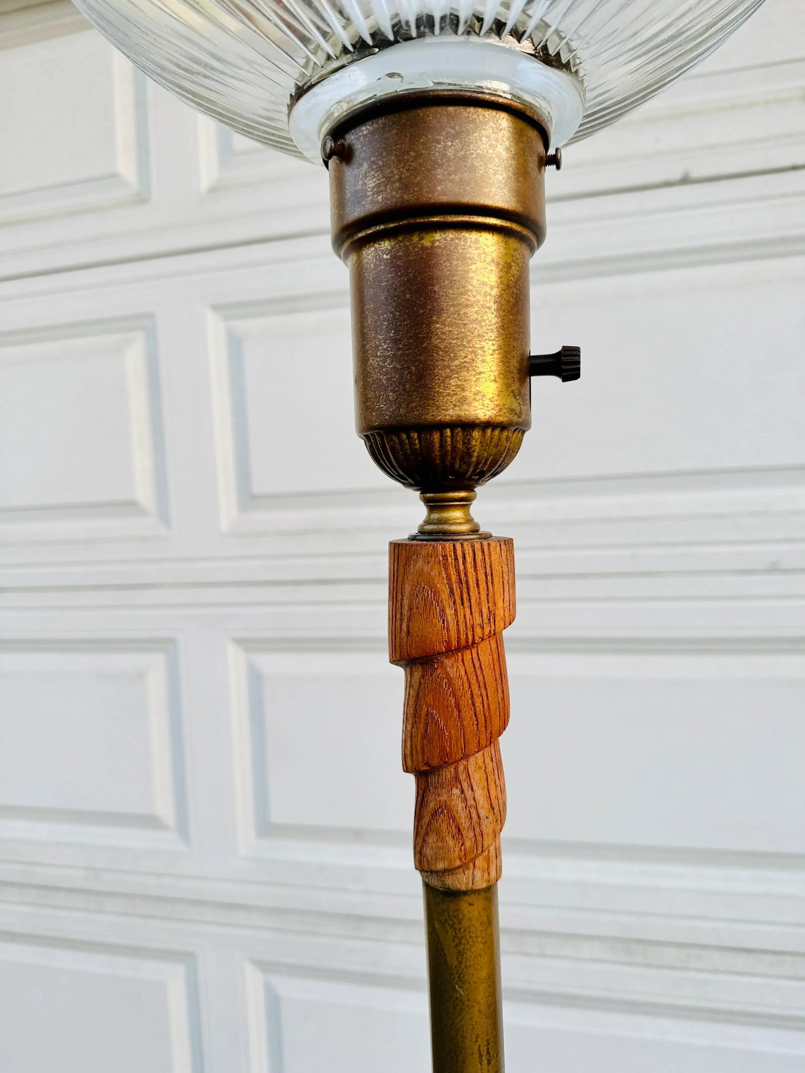 Art Deco Swirl Wood Brass Base Torchiere Floor Lamp - 5