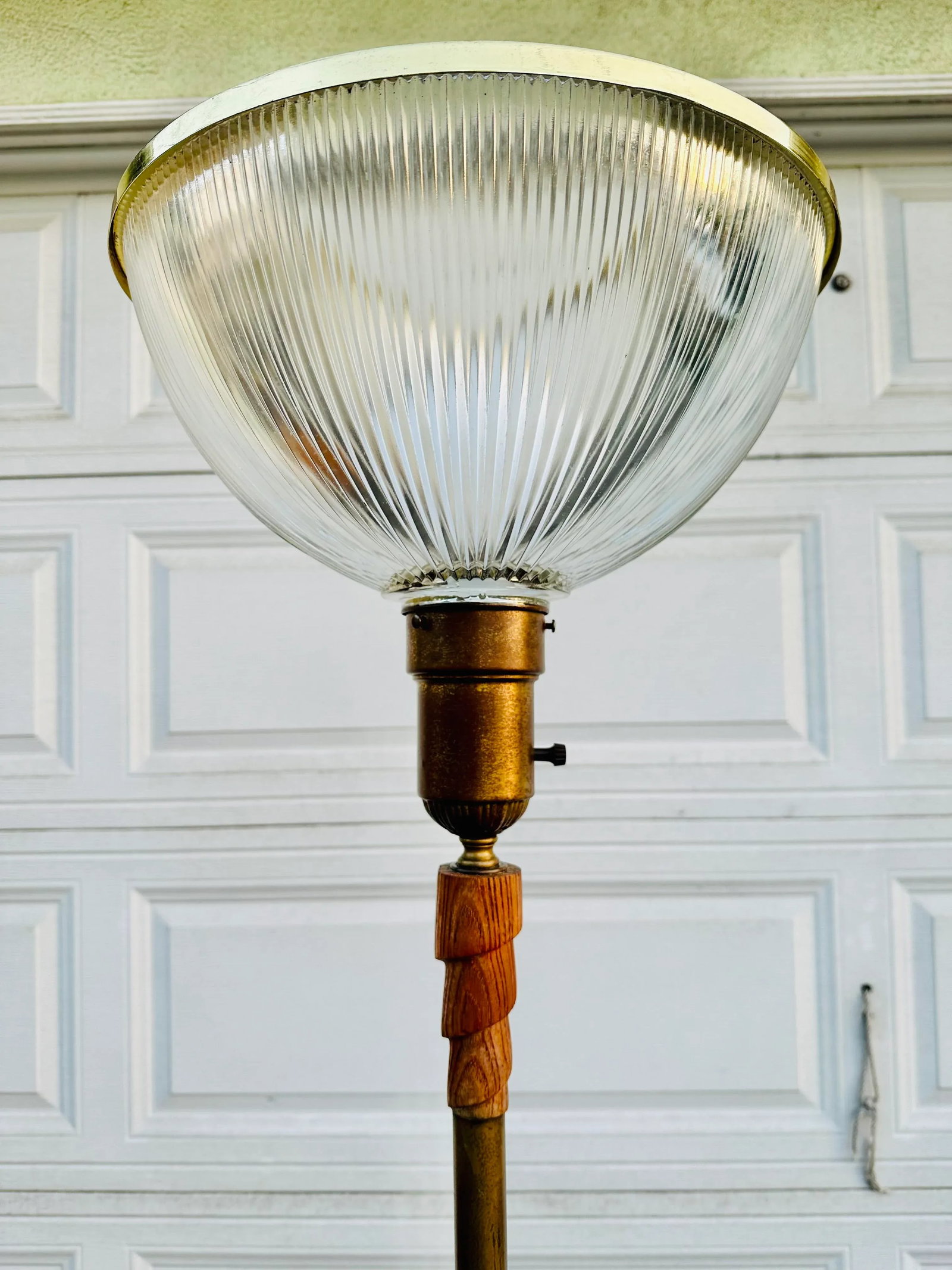 Art Deco Swirl Wood Brass Base Torchiere Floor Lamp - 6
