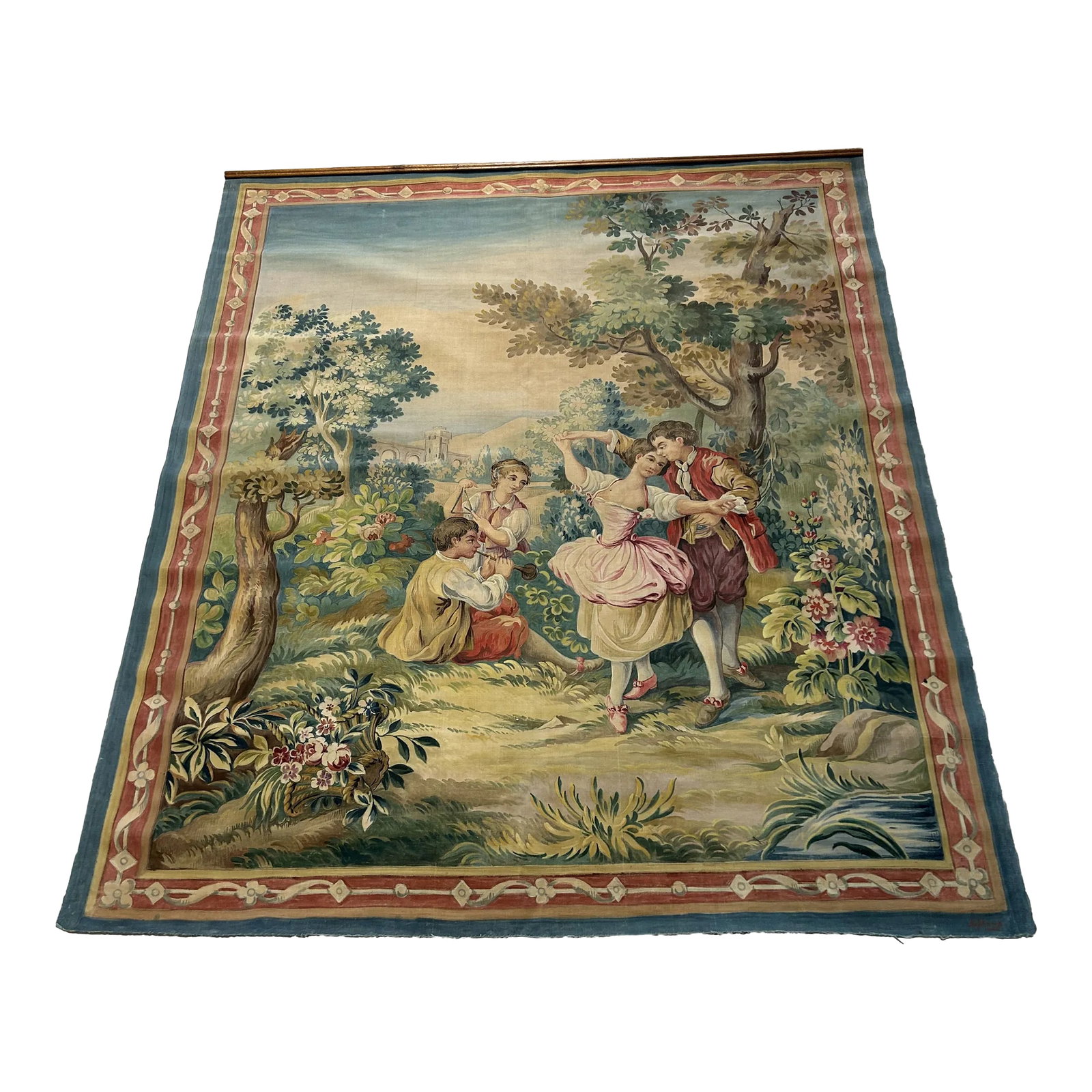 19th Century Cartoon Tapestry: 20th Century cartoon Tapestry which would have been used as a guide in weaving Tapestries . The design referred as a cartoon took the form of a painting. The scene depicts a scene galante romantic