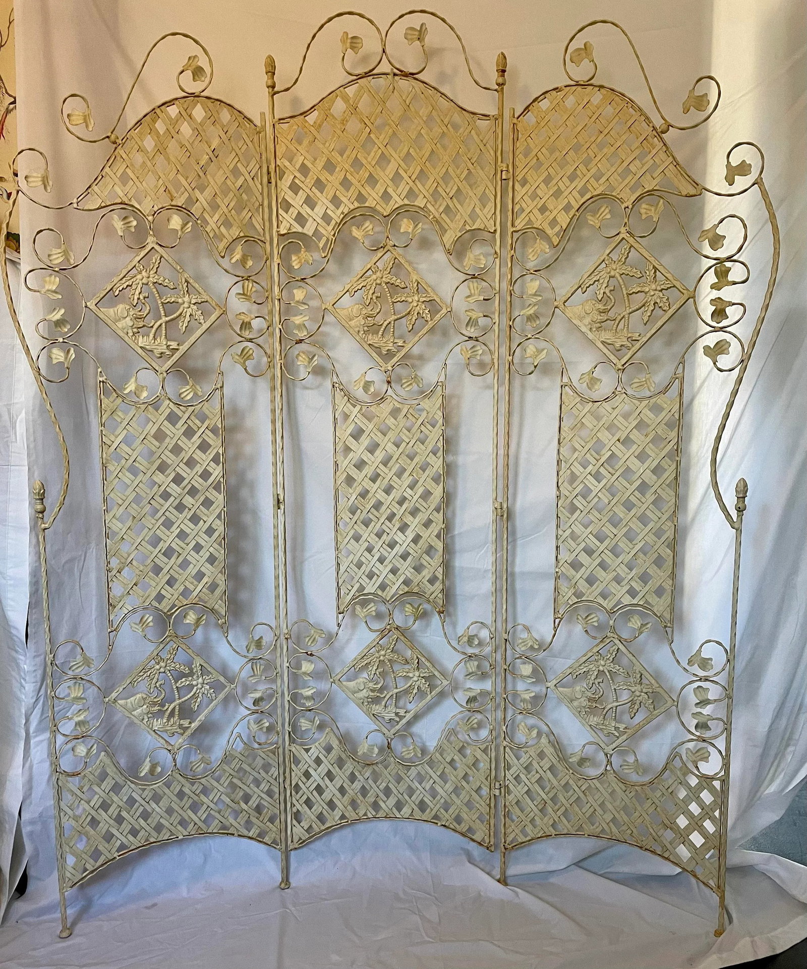 Architectural French Hand Forged Tri Fold Wrought Iron 3-Panel Screen by Gilbert Poillerat - 2
