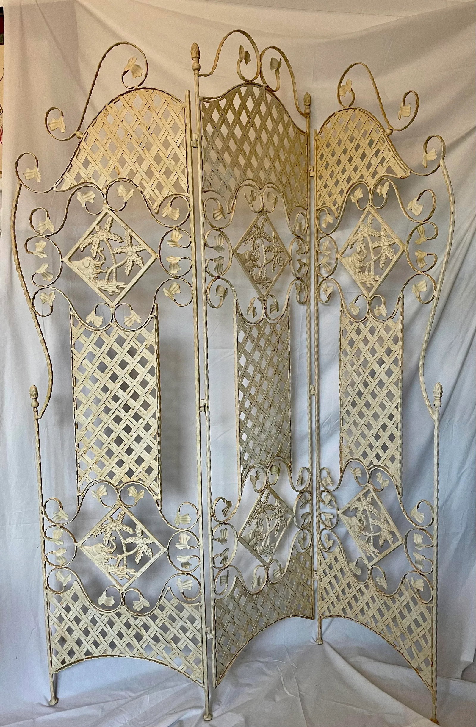 Architectural French Hand Forged Tri Fold Wrought Iron 3-Panel Screen by Gilbert Poillerat - 3