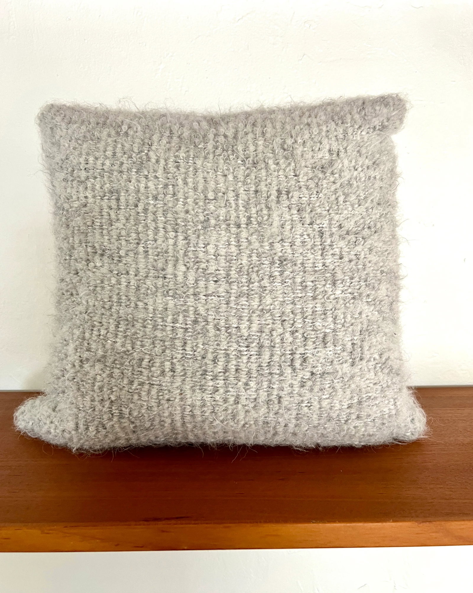 Boucle Mohair and Leather Throw Pillow in Grey and Taupe by Pierre Frey, 18" X 18" - 2