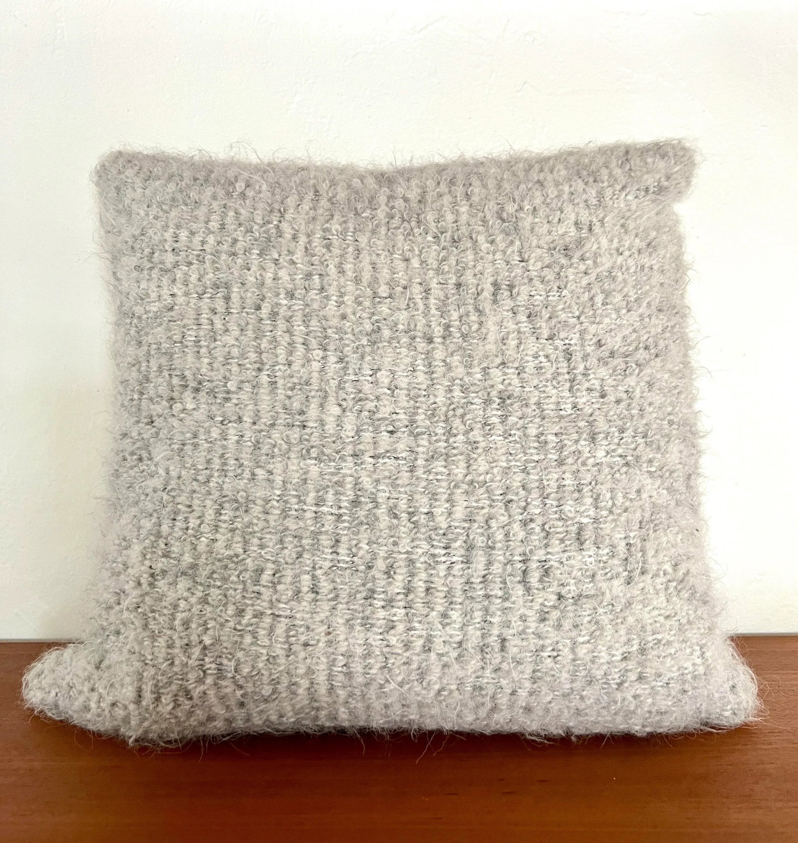 Boucle Mohair and Leather Throw Pillow in Grey and Taupe by Pierre Frey, 18" X 18" - 3