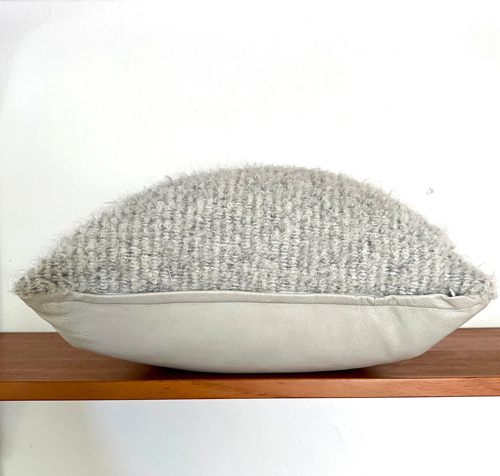 Boucle Mohair and Leather Throw Pillow in Grey and Taupe by Pierre Frey, 18" X 18" - 4