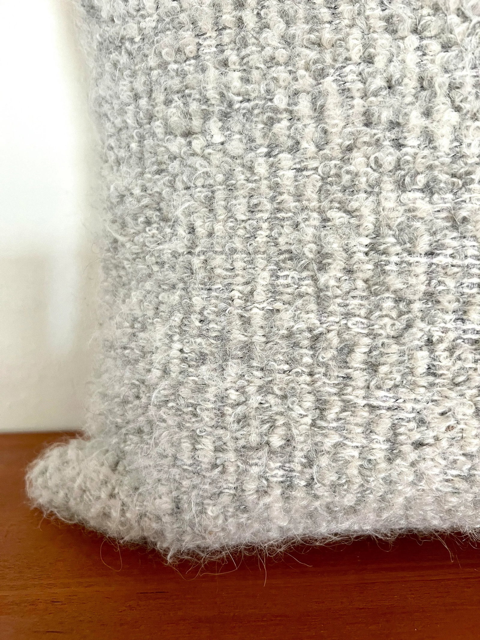 Boucle Mohair and Leather Throw Pillow in Grey and Taupe by Pierre Frey, 18" X 18" - 7