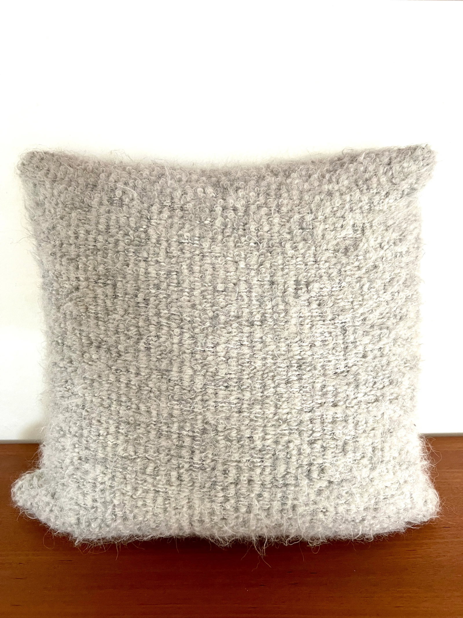 Boucle Mohair and Leather Throw Pillow in Grey and Taupe by Pierre Frey, 18" X 18" - 9