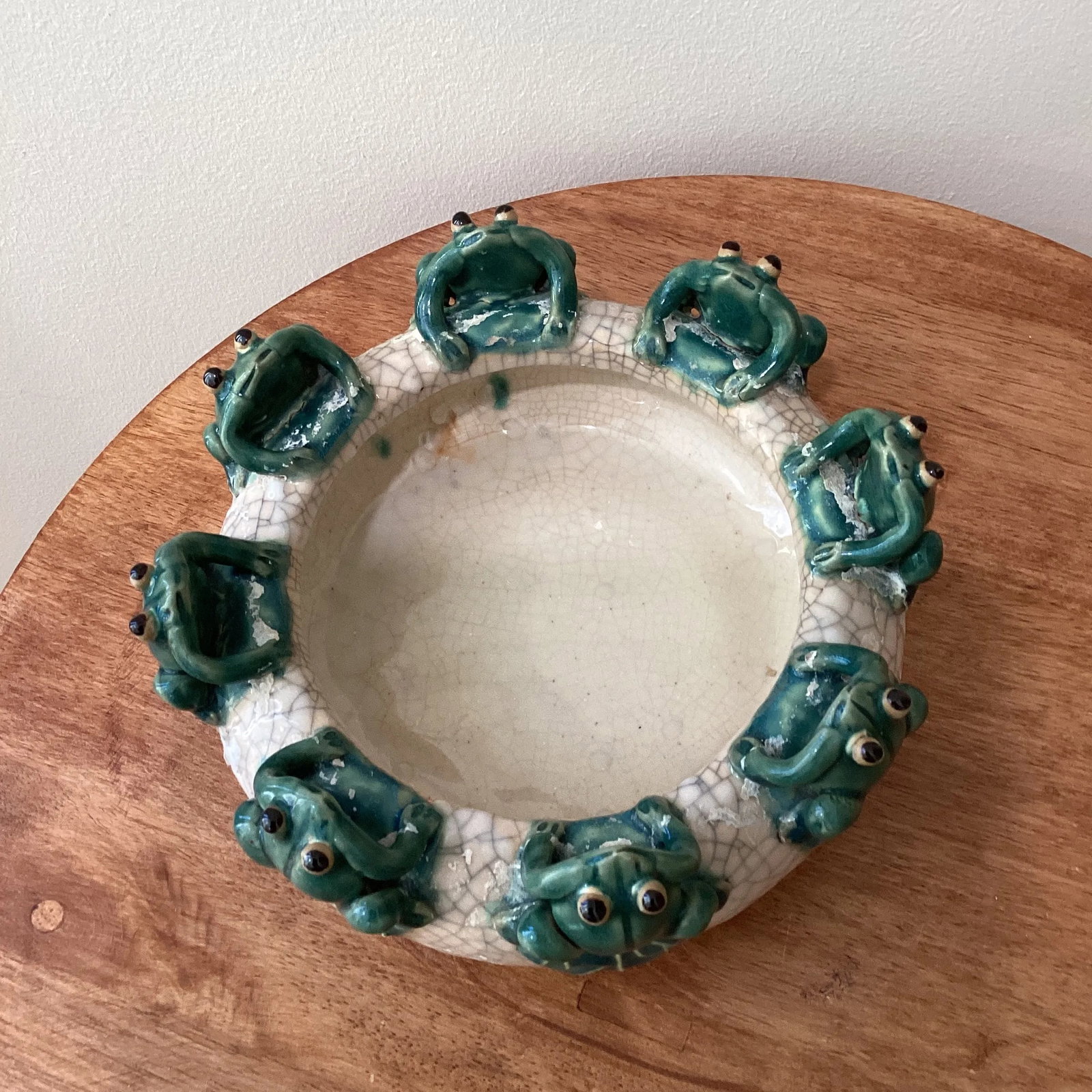 Antique English Majolica Glazed Ceramic Frog Catchall Bowl Planter - 11