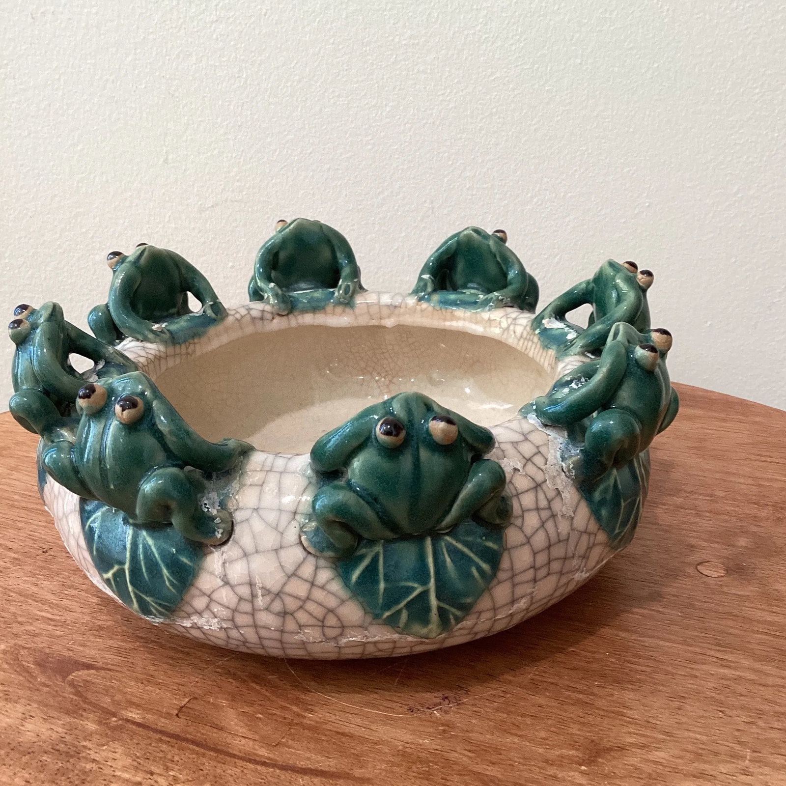 Antique English Majolica Glazed Ceramic Frog Catchall Bowl Planter - 13