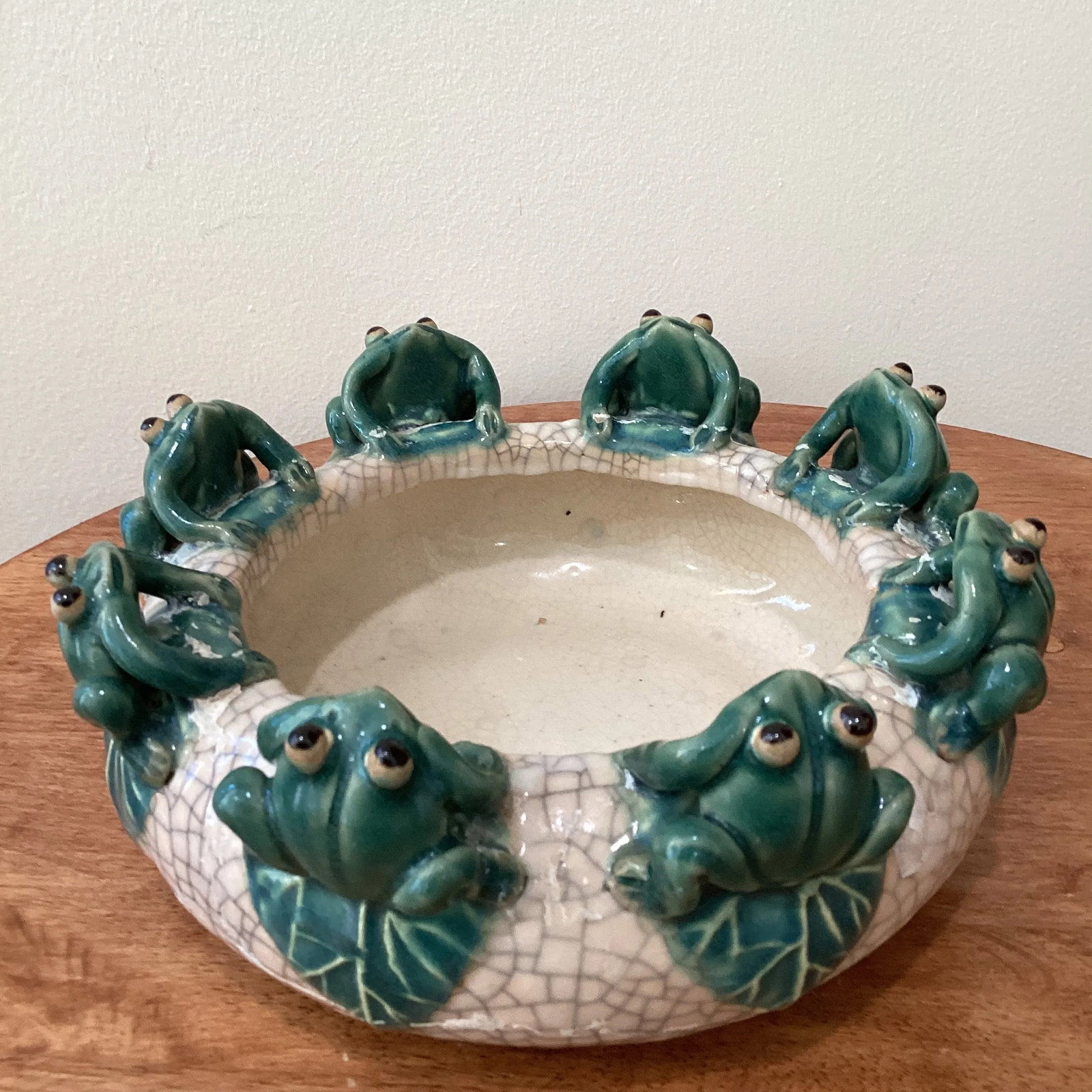 Antique English Majolica Glazed Ceramic Frog Catchall Bowl Planter - 3