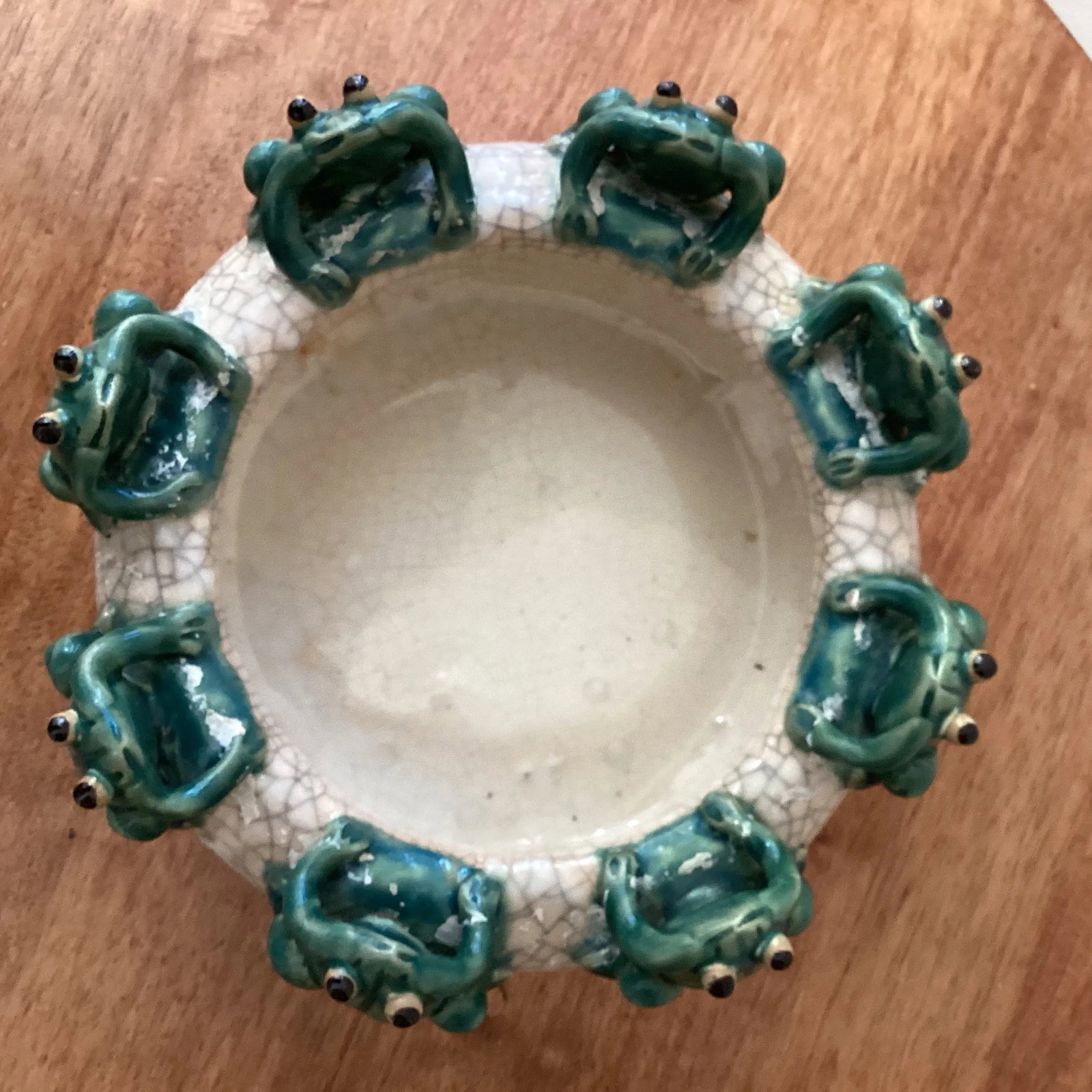 Antique English Majolica Glazed Ceramic Frog Catchall Bowl Planter - 4