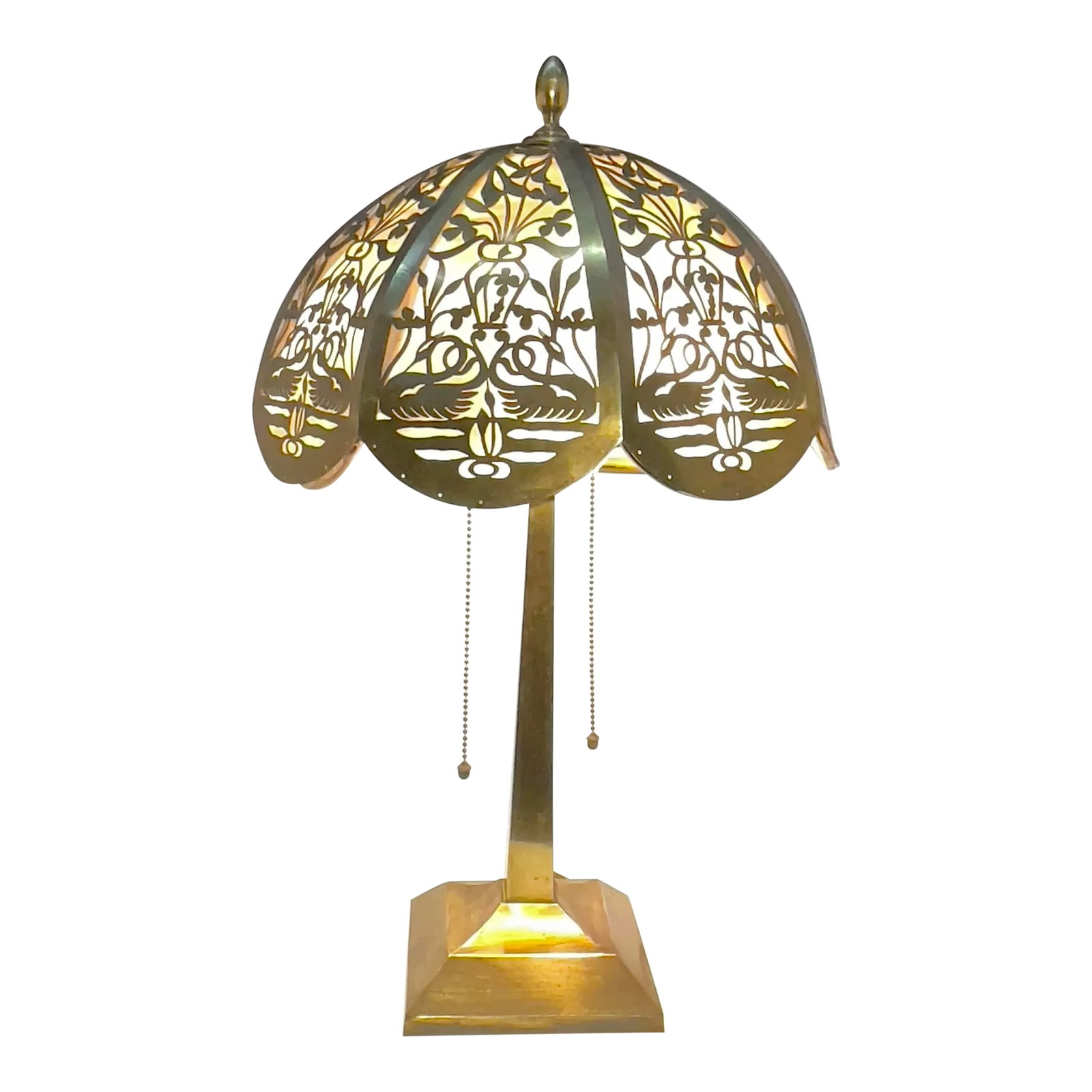 Circa 1920s Antique Brass Lamp With Reticulated Brass Lampshade (1 of 12)