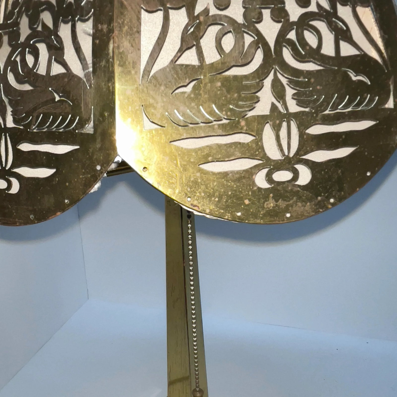 Circa 1920s Antique Brass Lamp With Reticulated Brass Lampshade - 5