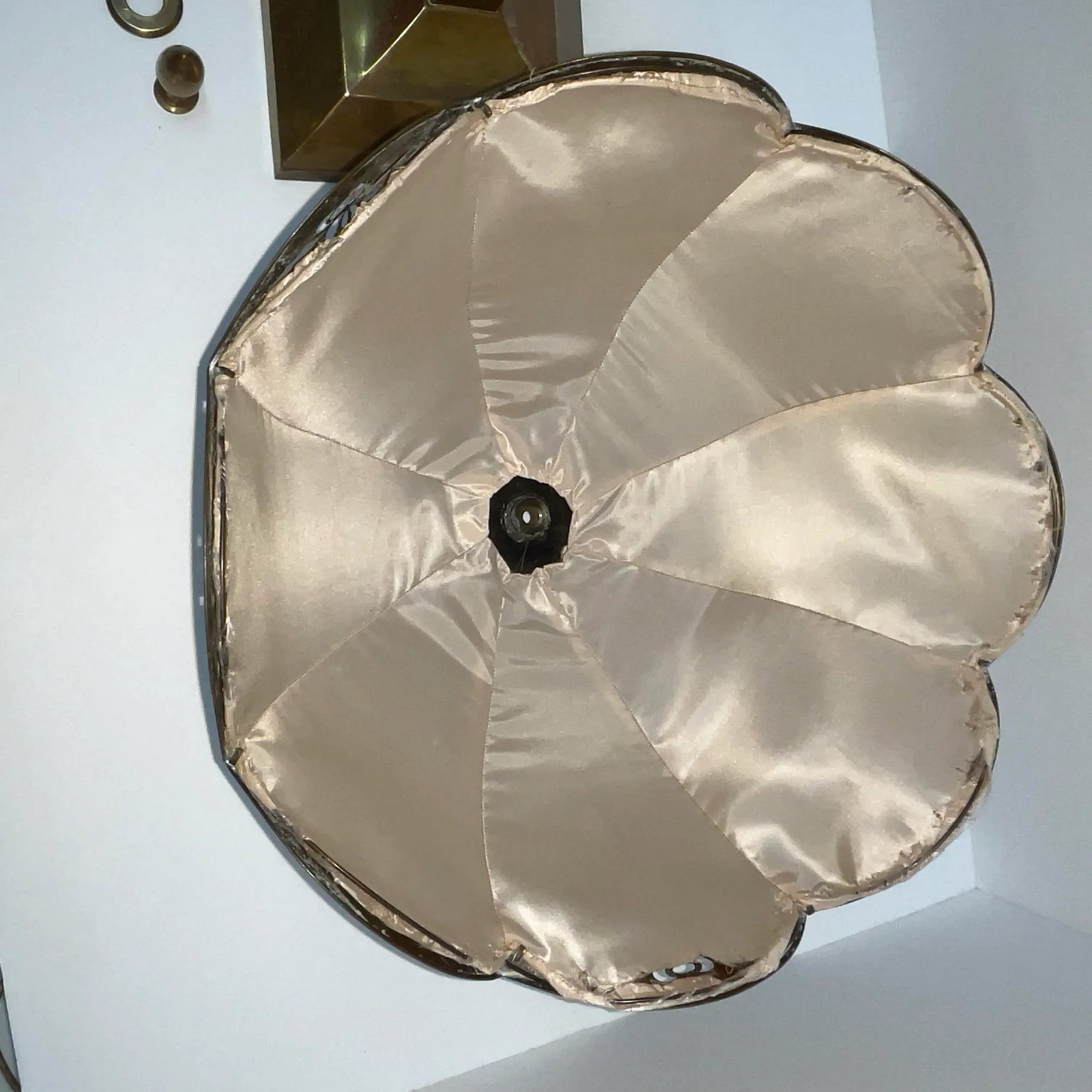 Circa 1920s Antique Brass Lamp With Reticulated Brass Lampshade - 7