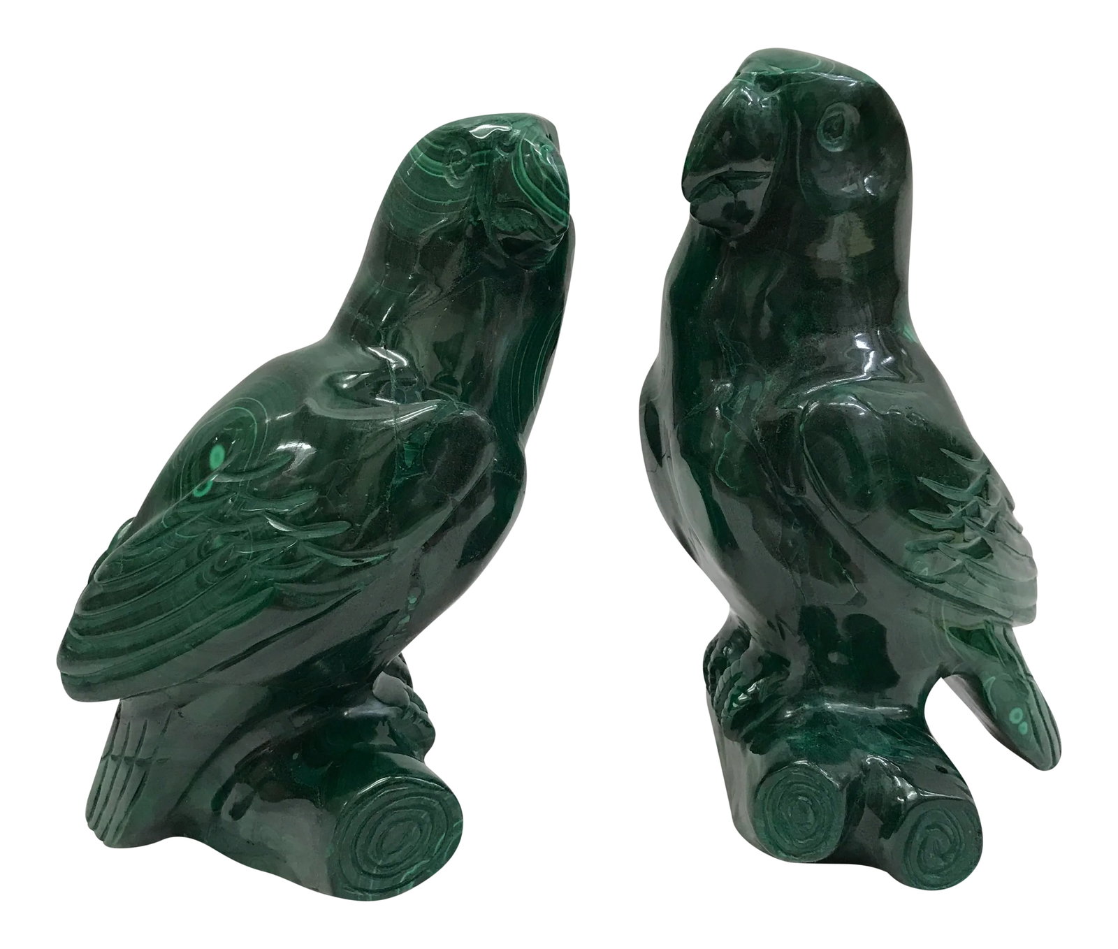 Carved Solid Malachite Stones of Parrot - A Pair (1 of 7)
