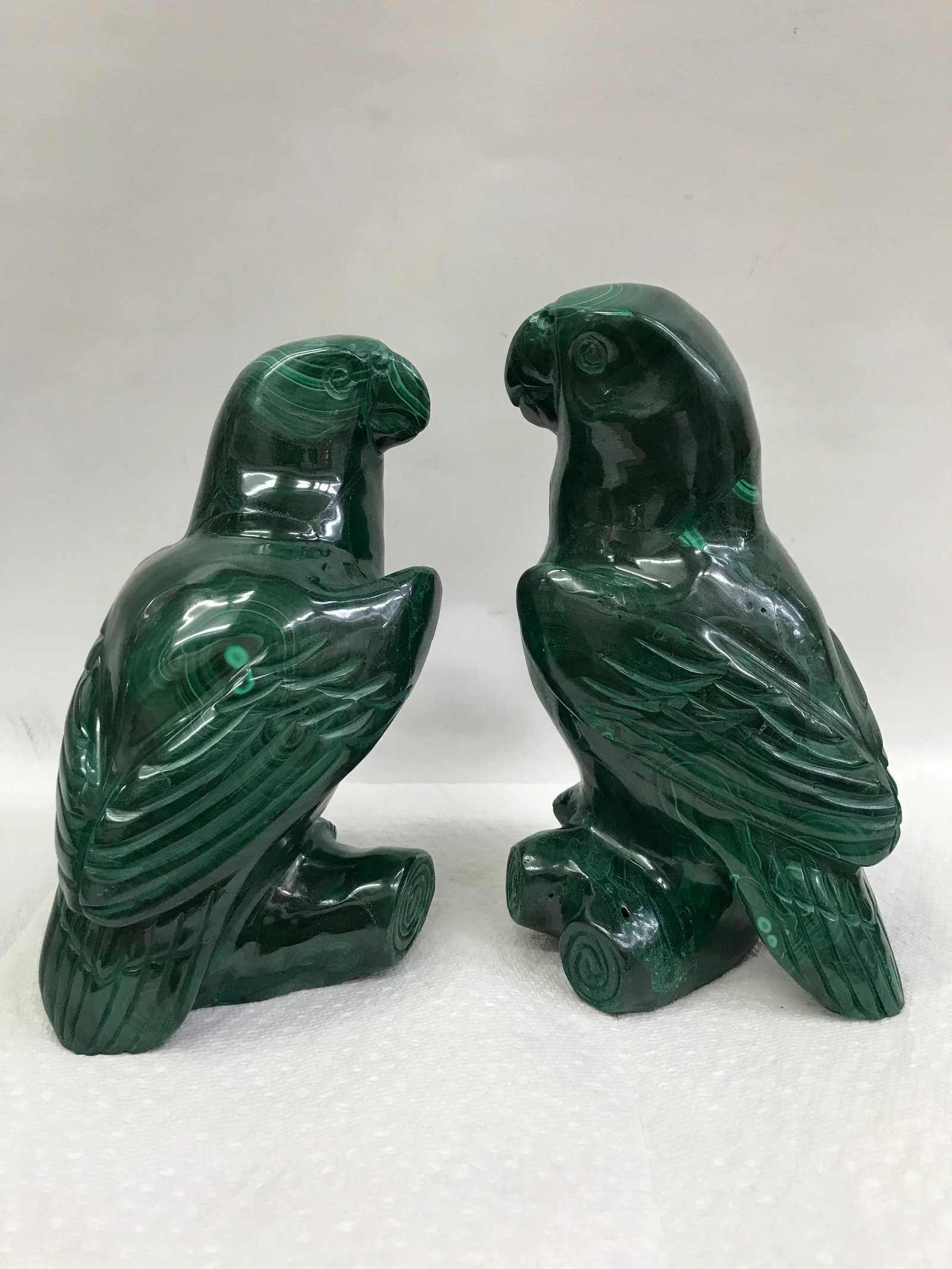Carved Solid Malachite Stones of Parrot - A Pair - 3