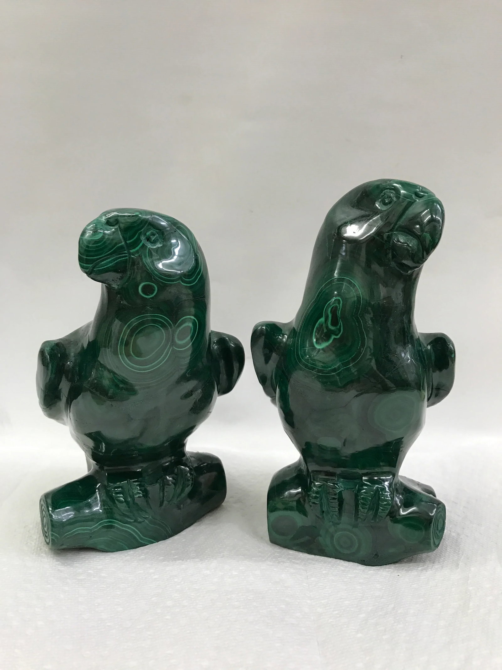 Carved Solid Malachite Stones of Parrot - A Pair - 4