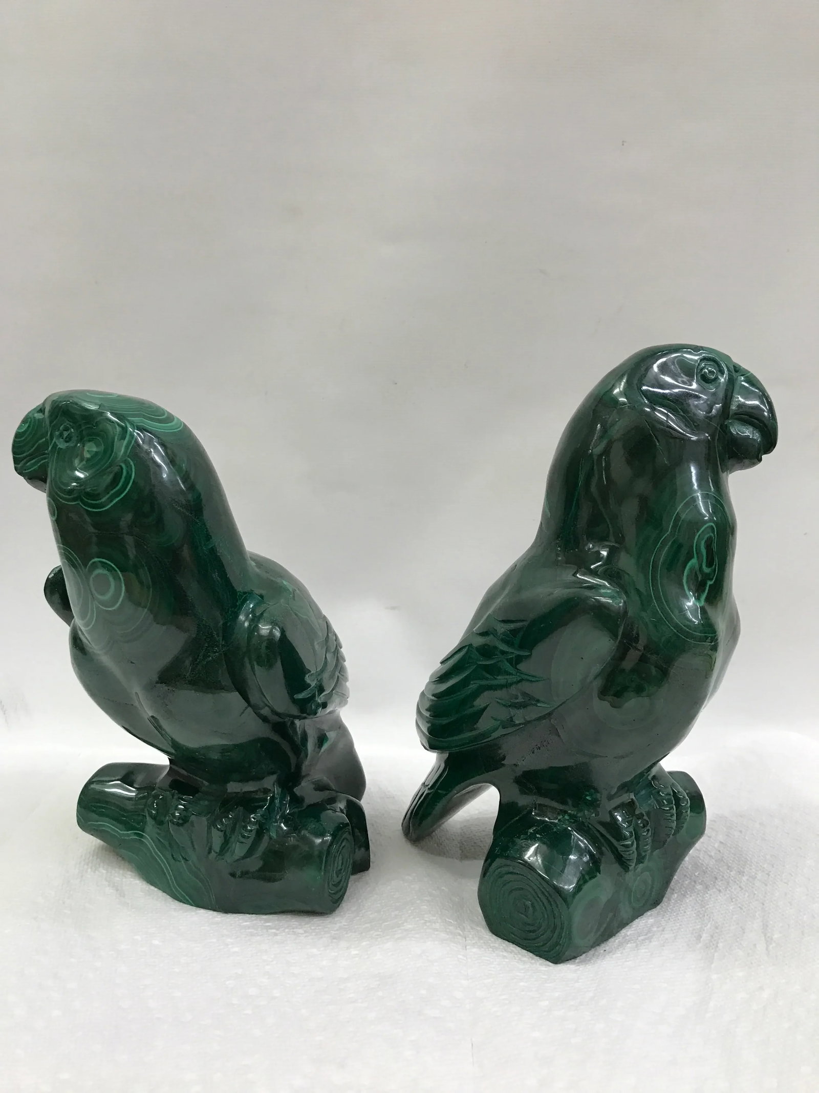 Carved Solid Malachite Stones of Parrot - A Pair - 5