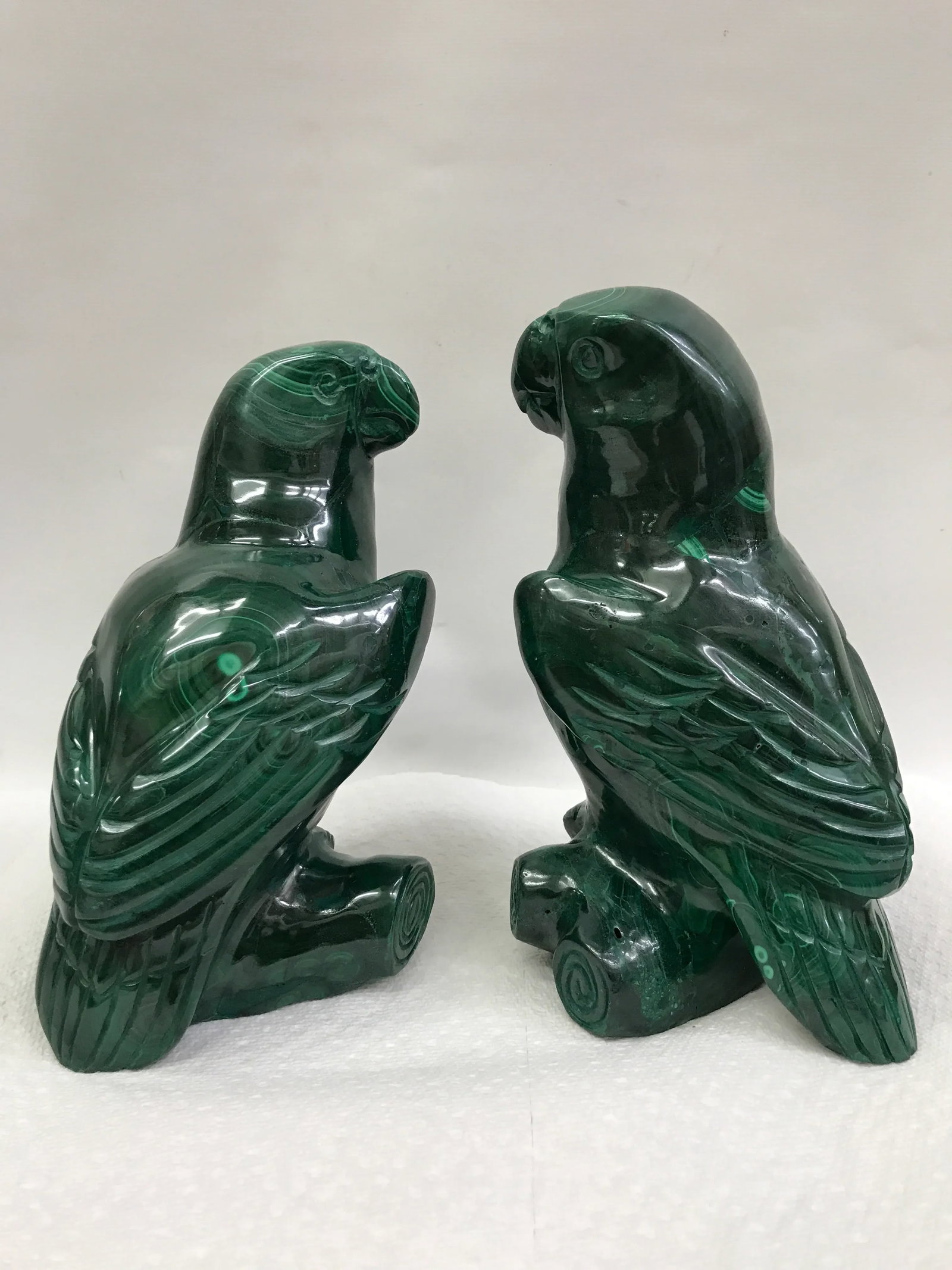 Carved Solid Malachite Stones of Parrot - A Pair - 6