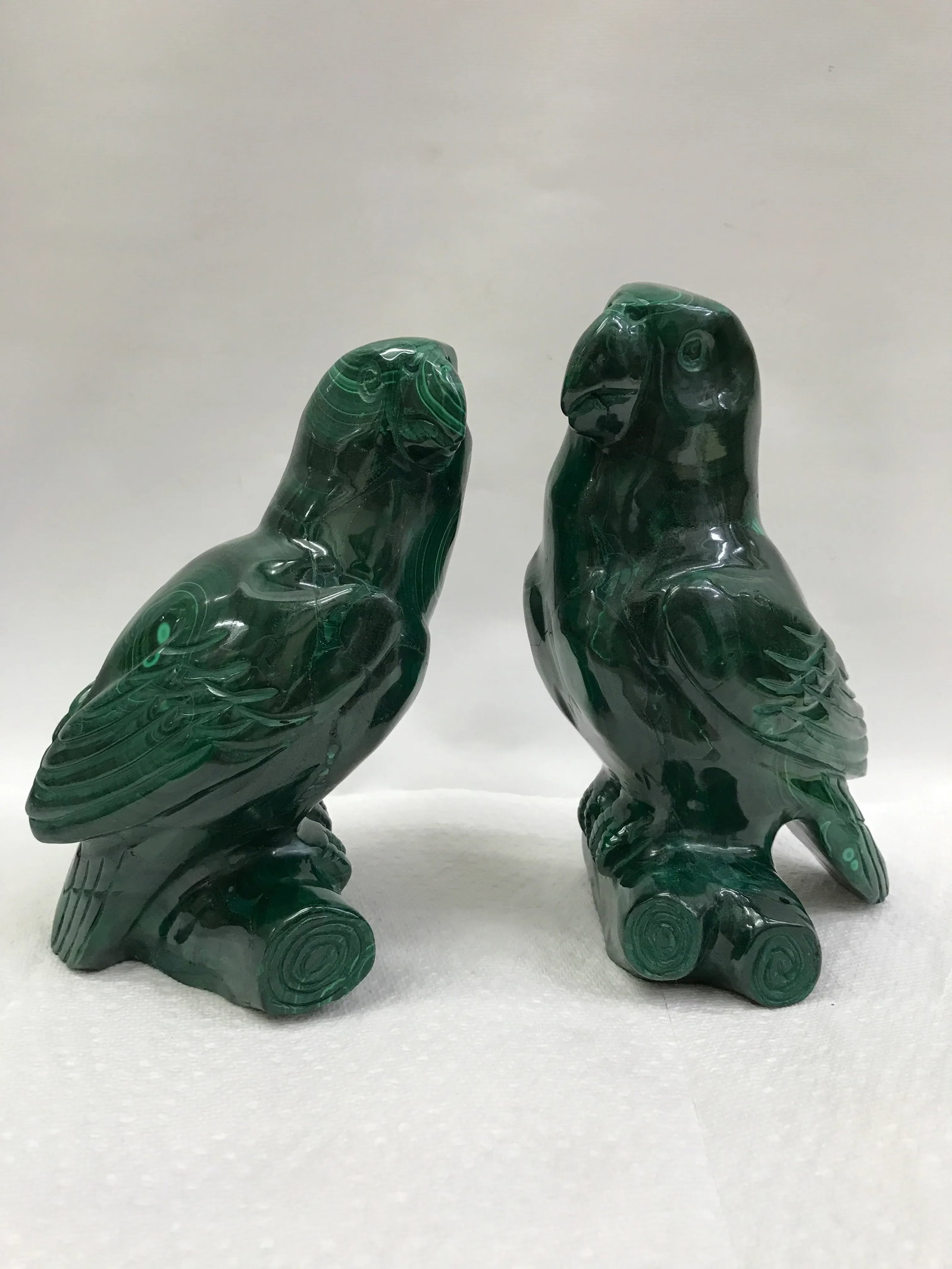 Carved Solid Malachite Stones of Parrot - A Pair - 7