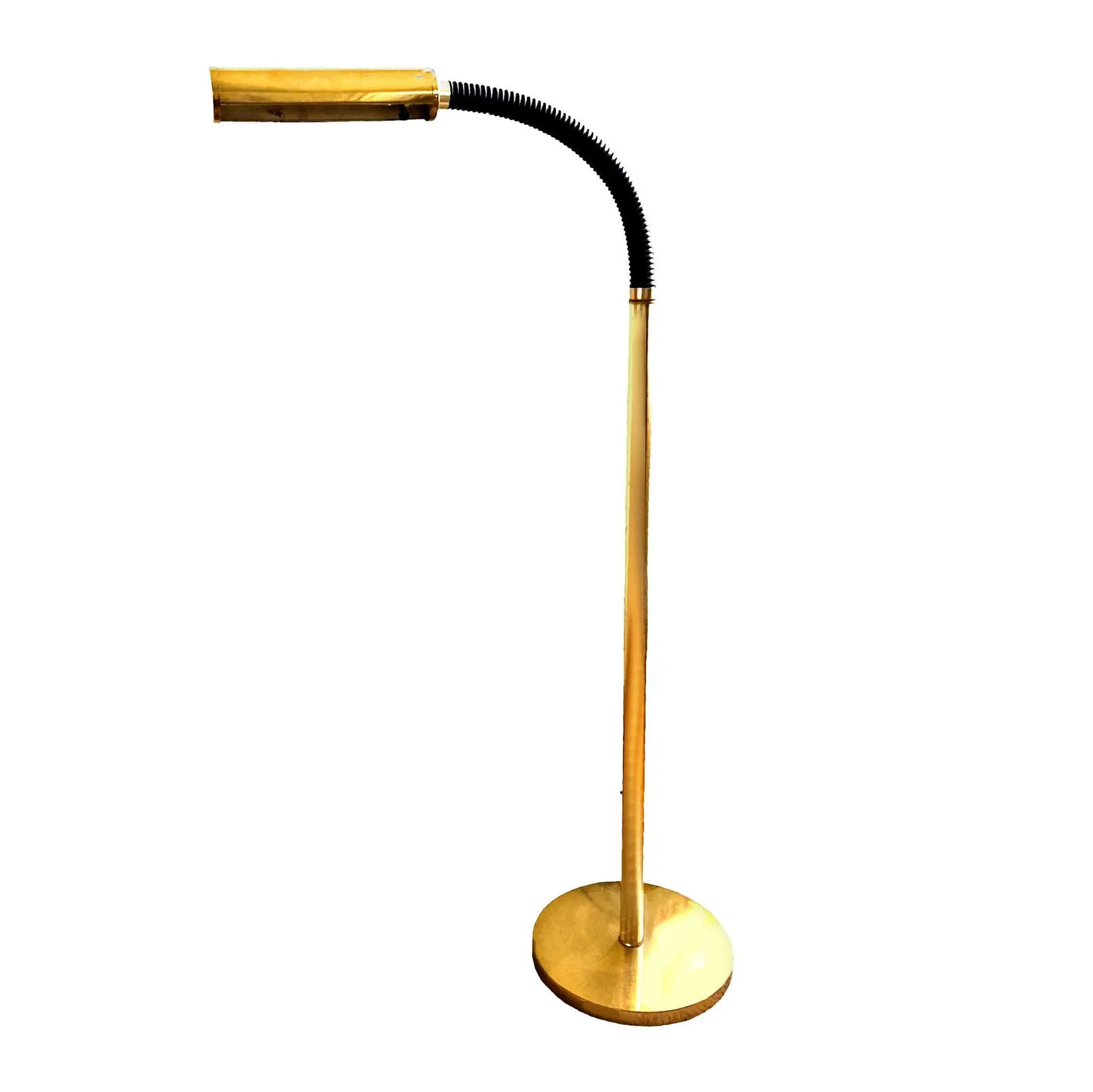 Vintage Black and Gold Toned Brass Standing Adjustable Pharmacy Floor Lamp Circa 1970s - 13