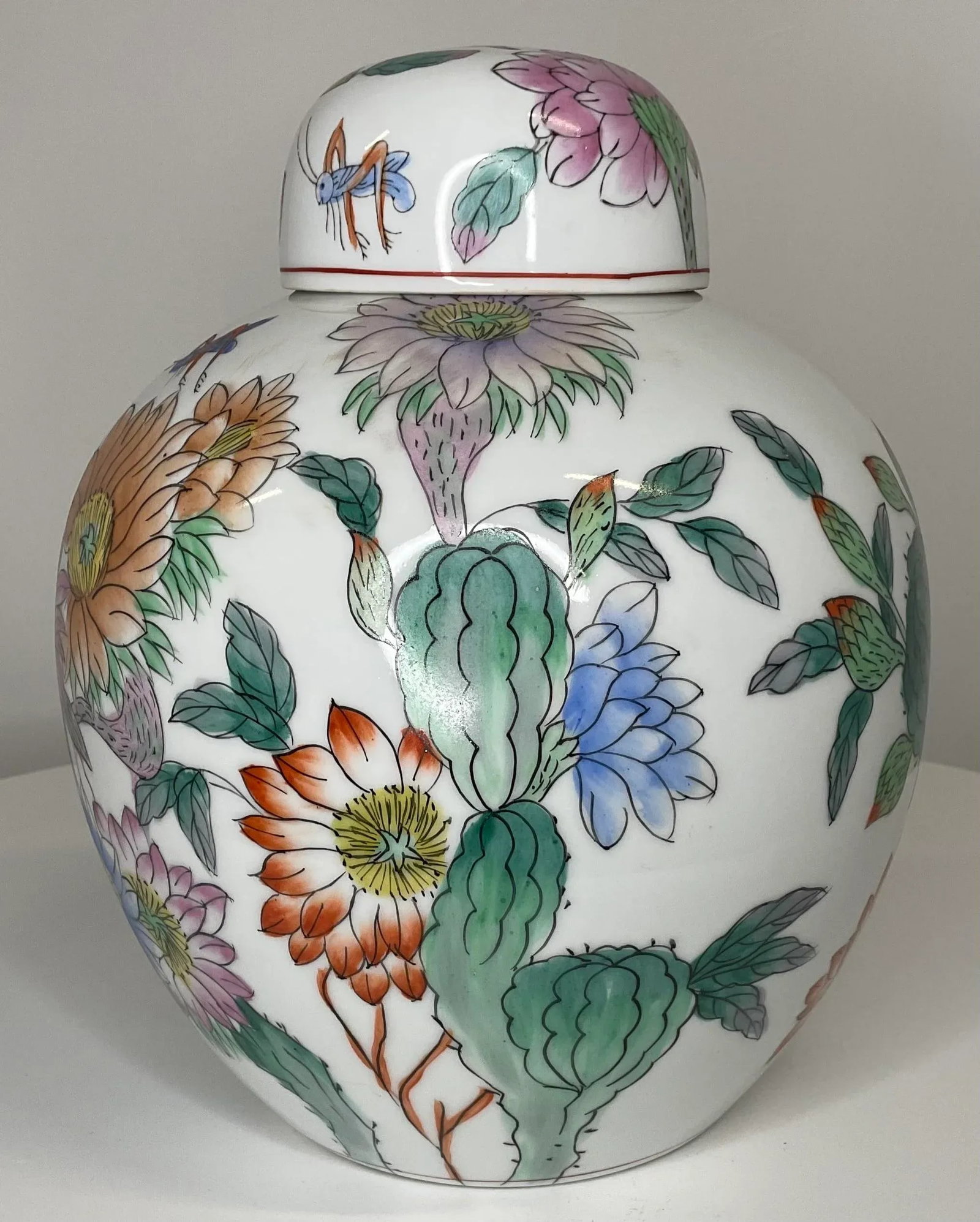 1980s Grasshopper and Floral Ginger Jar - 5