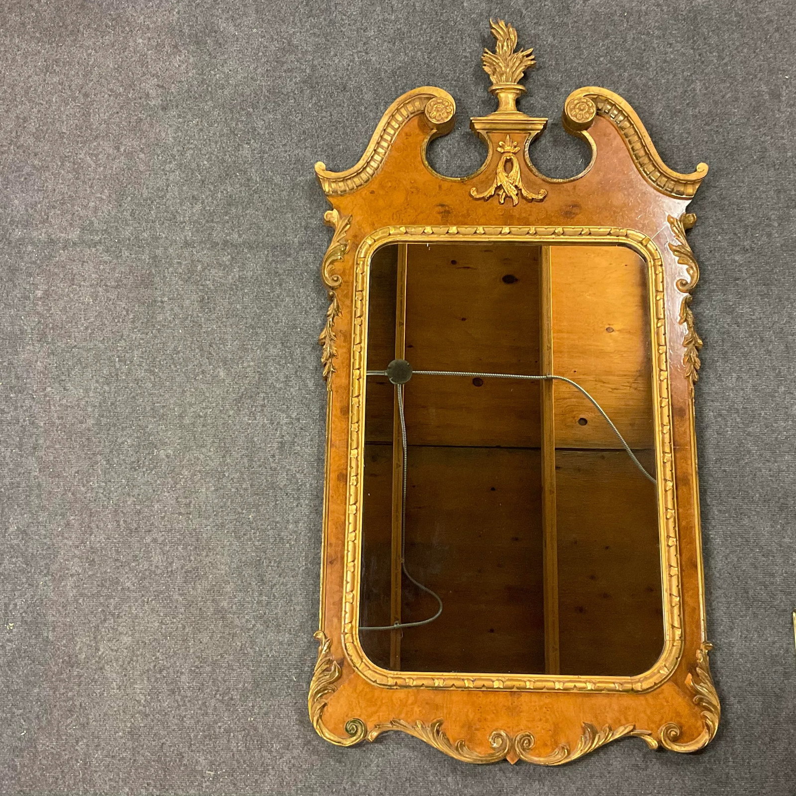 Vintage Italian Regency Empire Large Scale Burl Wood and Gilt Wall Mirror - 2