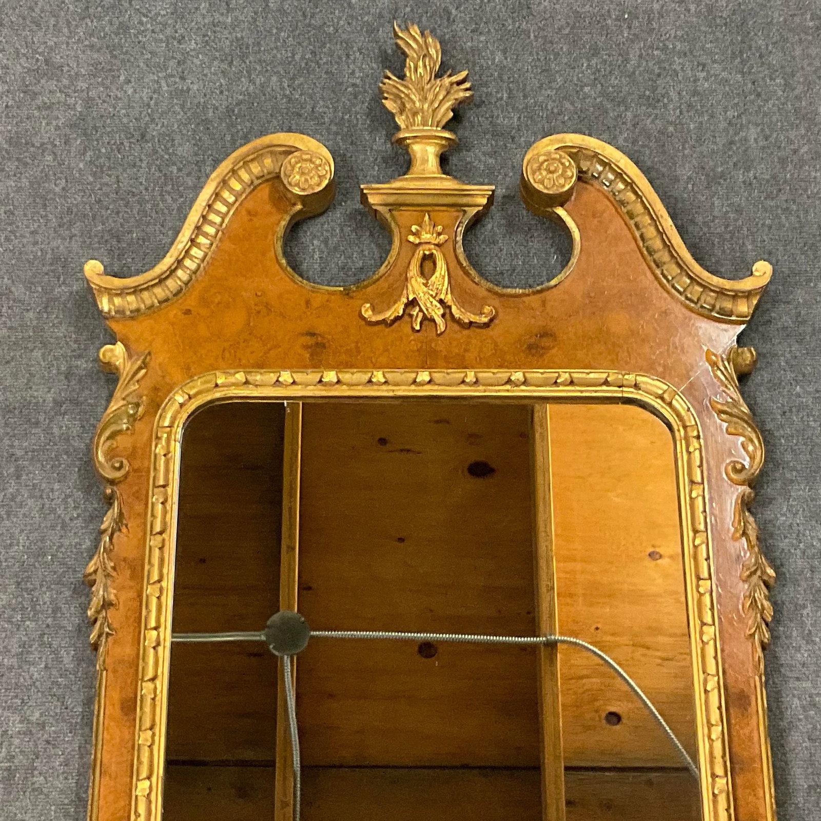 Vintage Italian Regency Empire Large Scale Burl Wood and Gilt Wall Mirror - 4