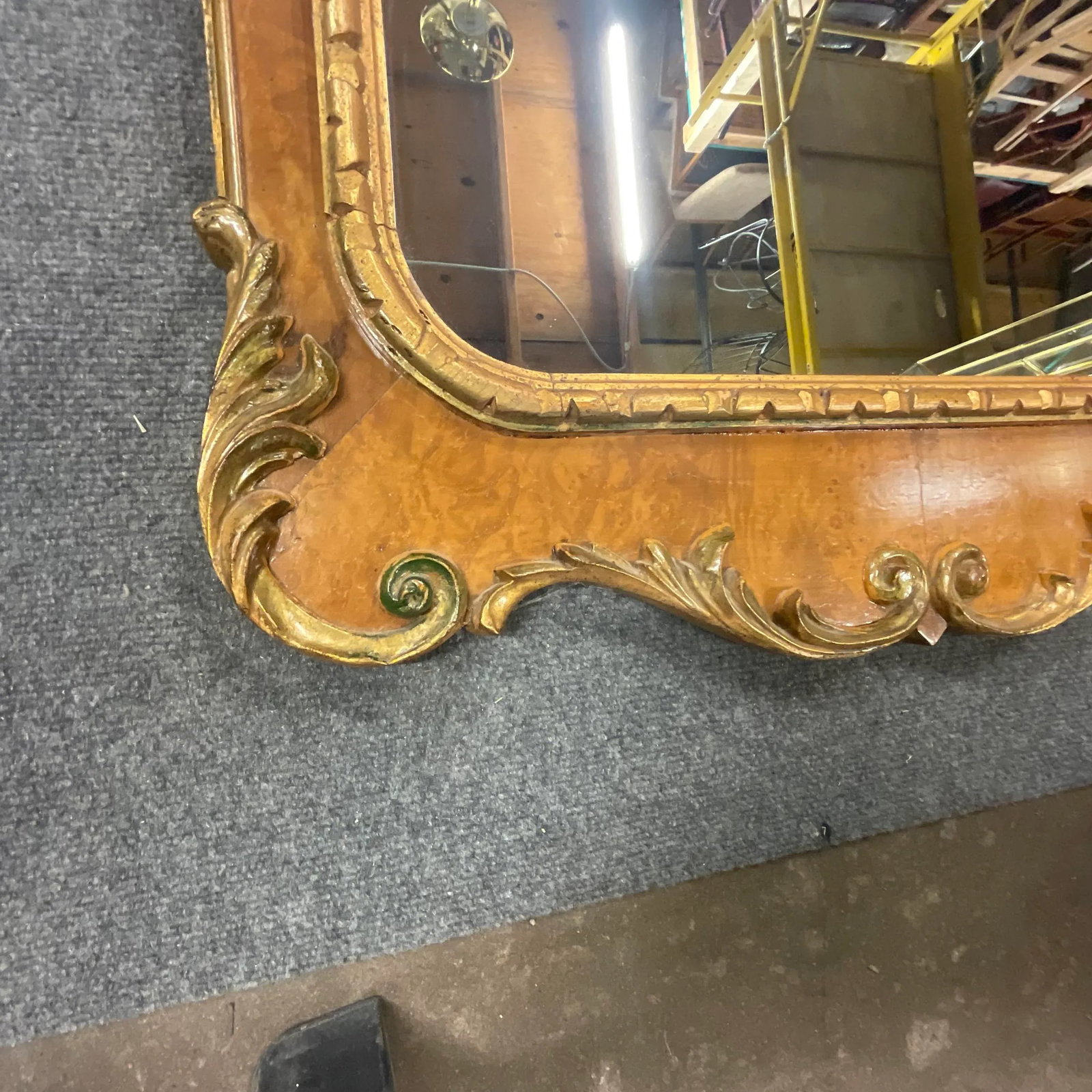 Vintage Italian Regency Empire Large Scale Burl Wood and Gilt Wall Mirror - 8