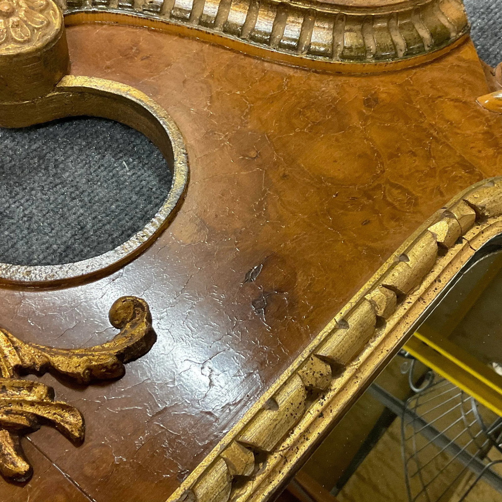 Vintage Italian Regency Empire Large Scale Burl Wood and Gilt Wall Mirror - 9