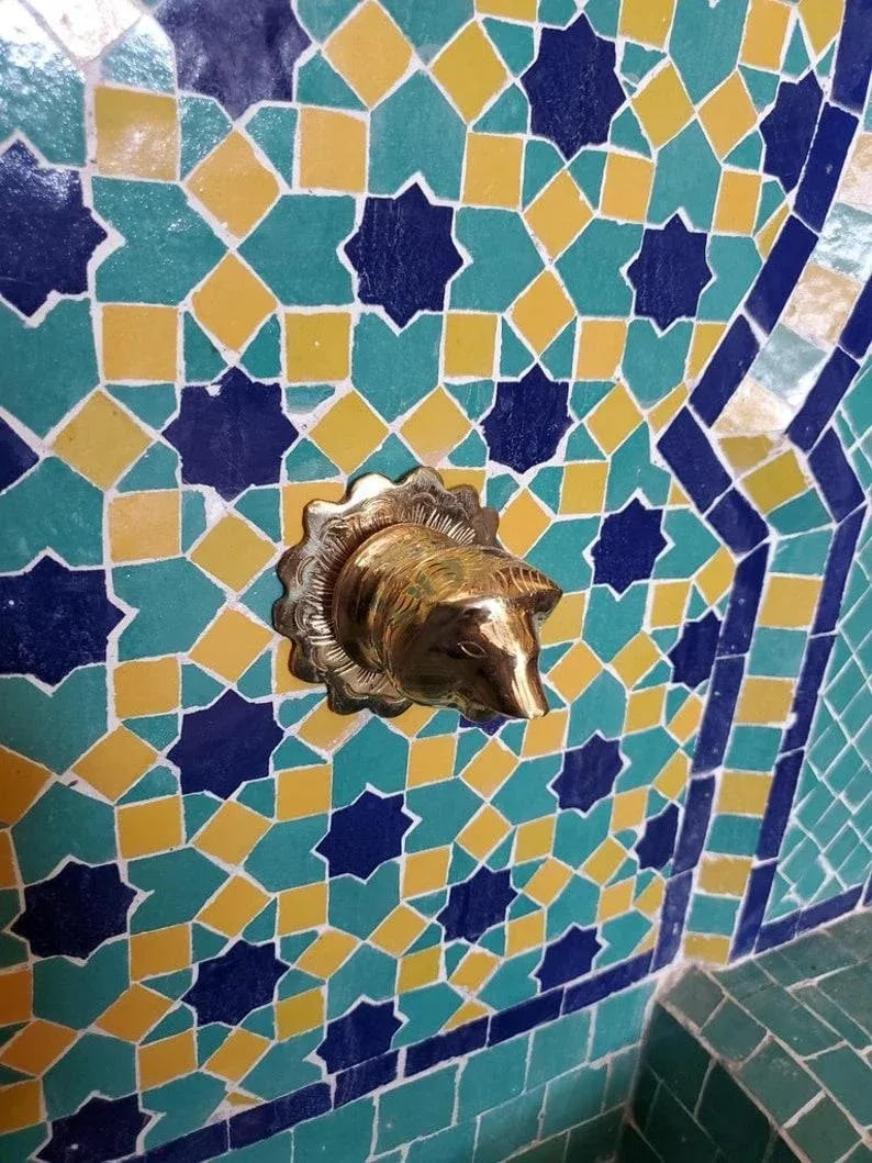 Aqua, Blue and Yellow Moroccan Mosaic Tile Fountain - 2