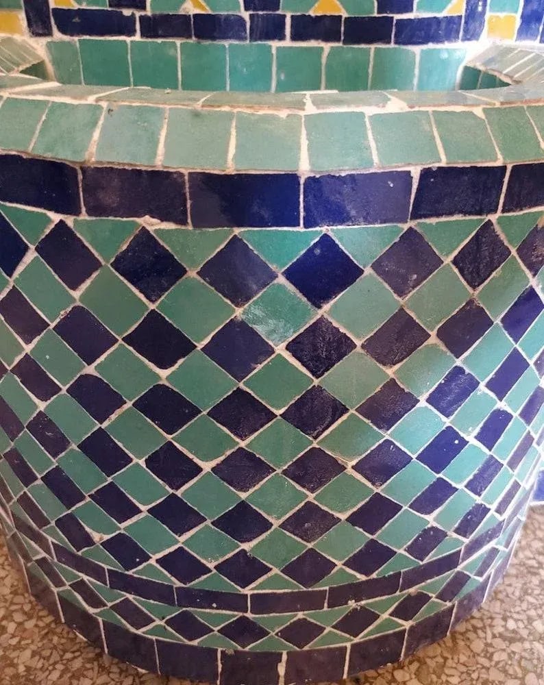 Aqua, Blue and Yellow Moroccan Mosaic Tile Fountain - 3