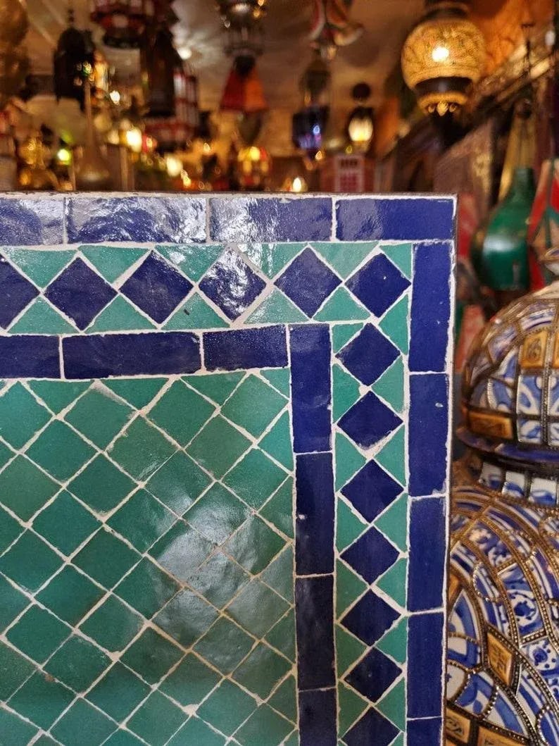 Aqua, Blue and Yellow Moroccan Mosaic Tile Fountain - 4