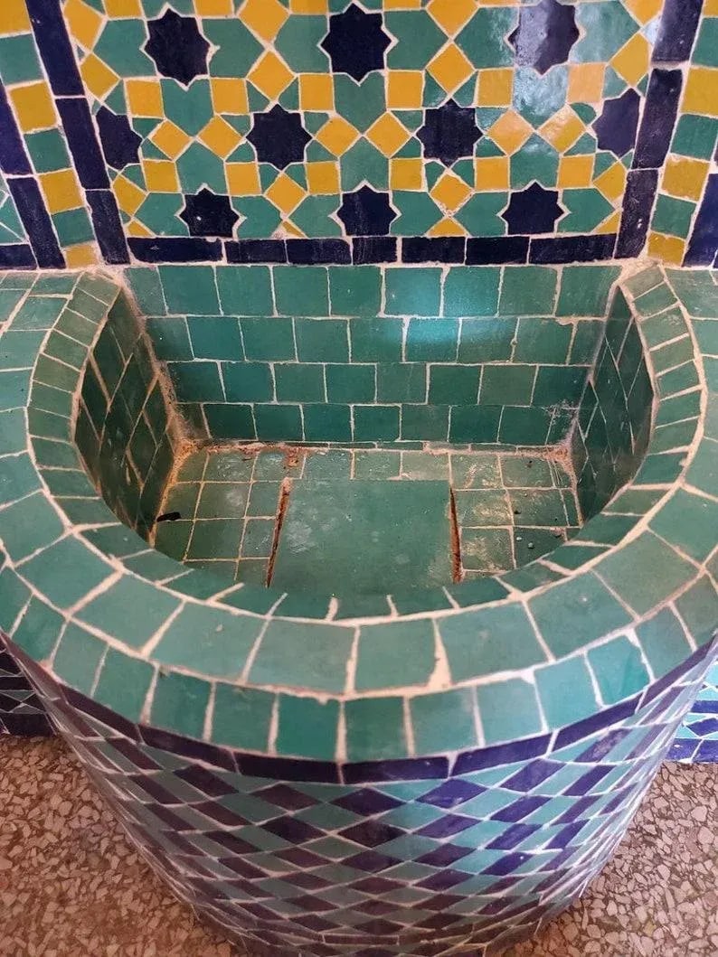 Aqua, Blue and Yellow Moroccan Mosaic Tile Fountain - 5