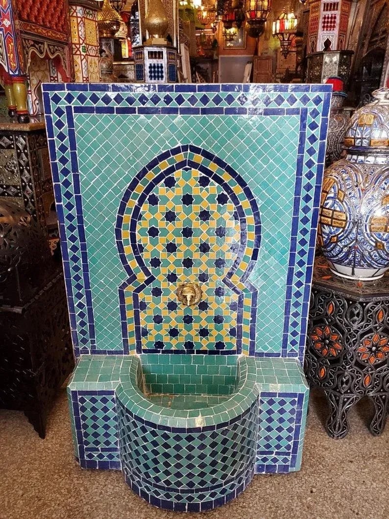 Aqua, Blue and Yellow Moroccan Mosaic Tile Fountain - 6