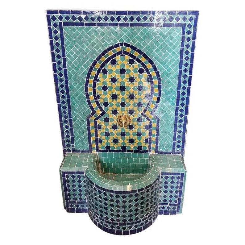 Aqua, Blue and Yellow Moroccan Mosaic Tile Fountain - 7