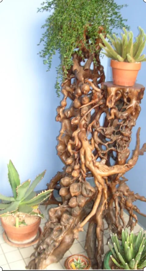 Vintage Tree Root Sculpture With Birds and Monkeys - 10
