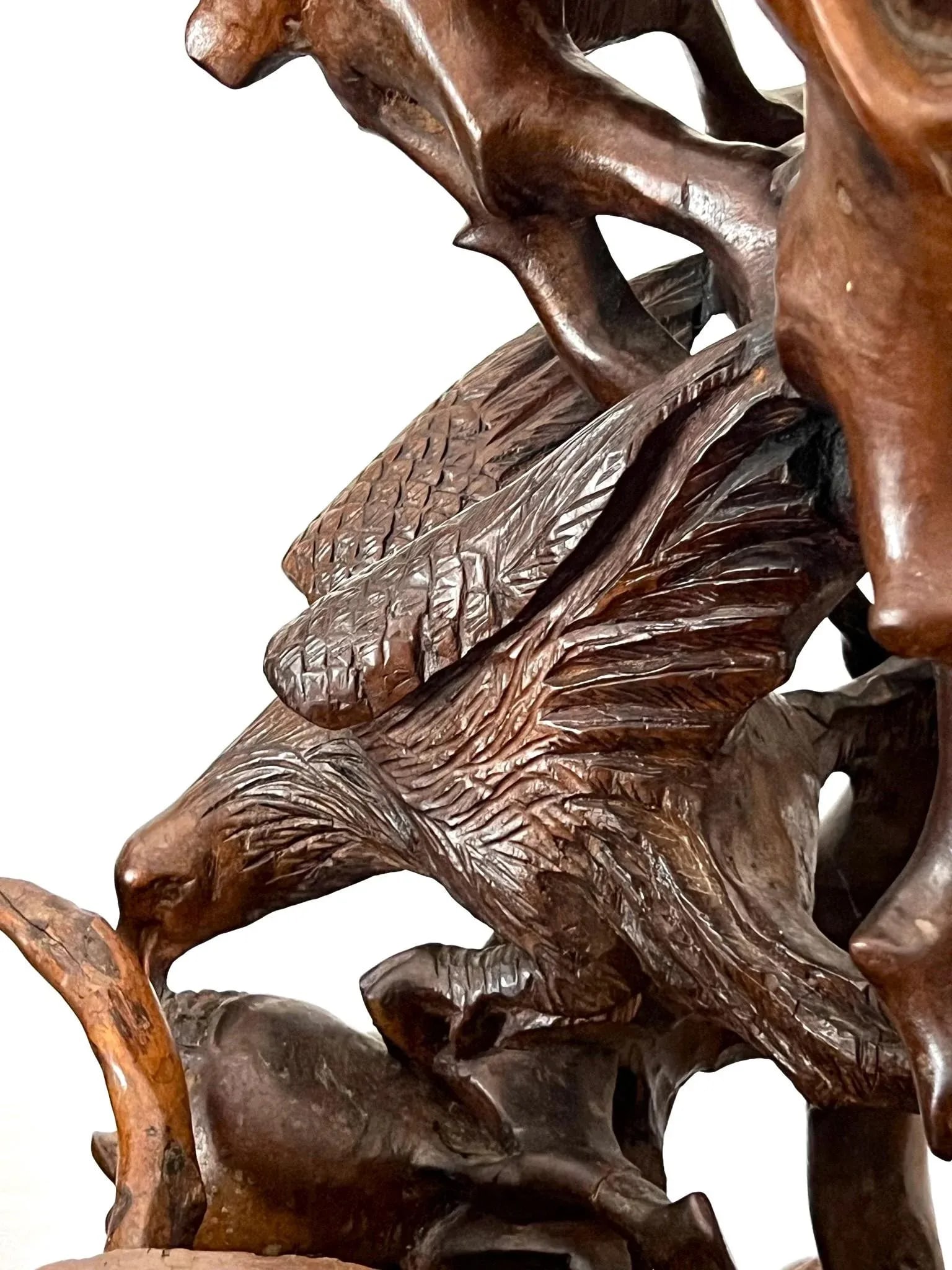 Vintage Tree Root Sculpture With Birds and Monkeys - 11