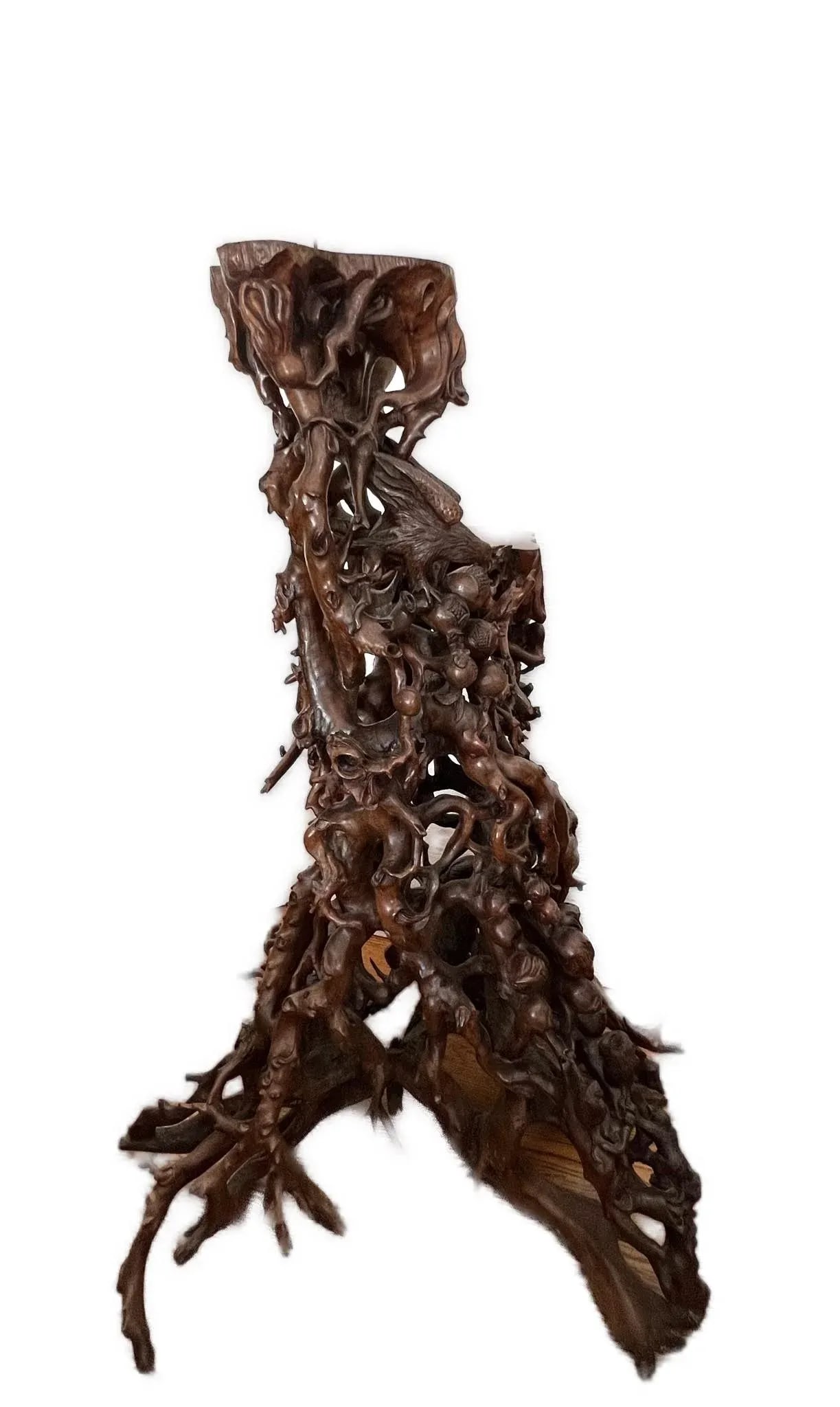 Vintage Tree Root Sculpture With Birds and Monkeys - 3