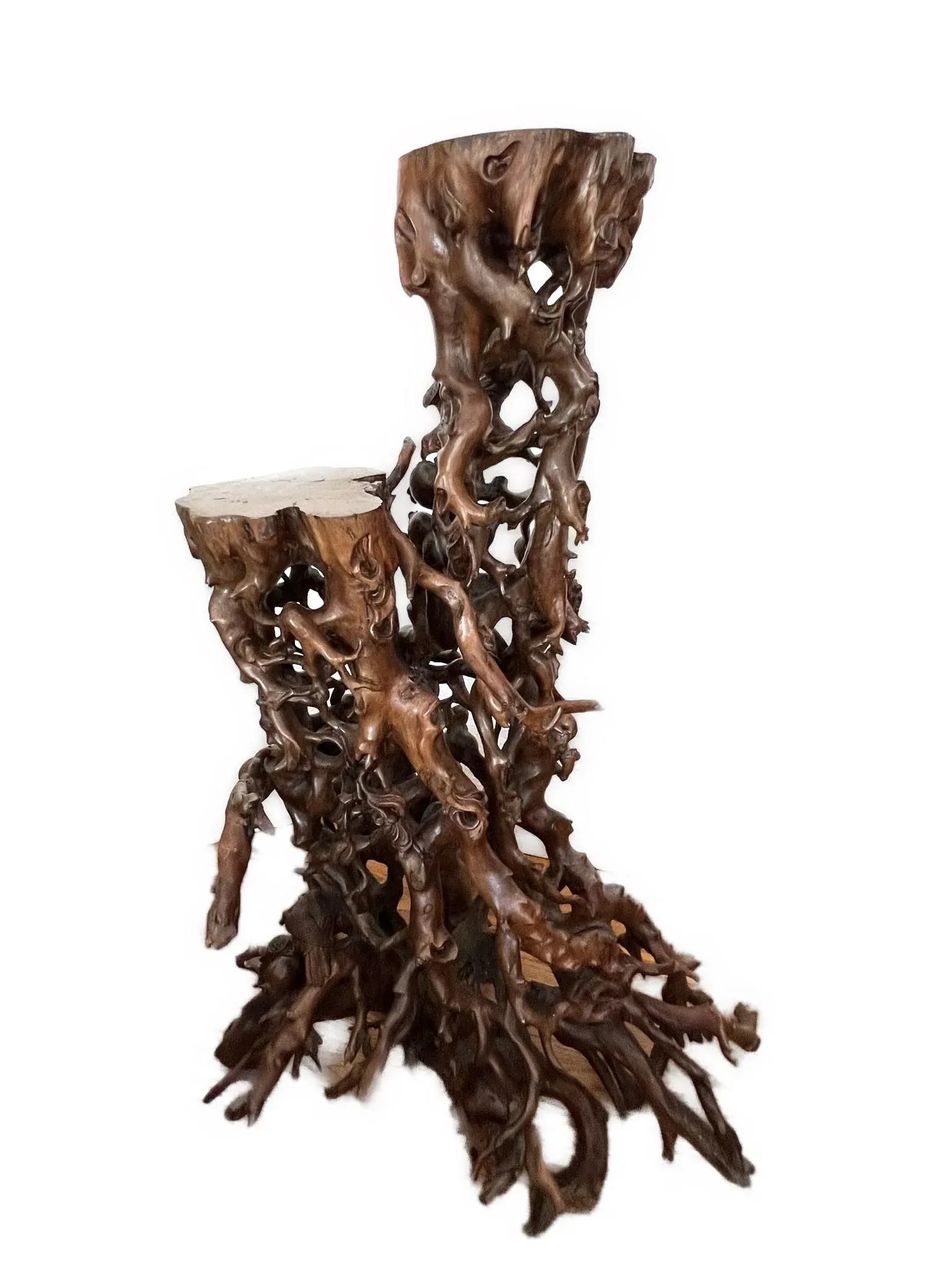 Vintage Tree Root Sculpture With Birds and Monkeys - 4